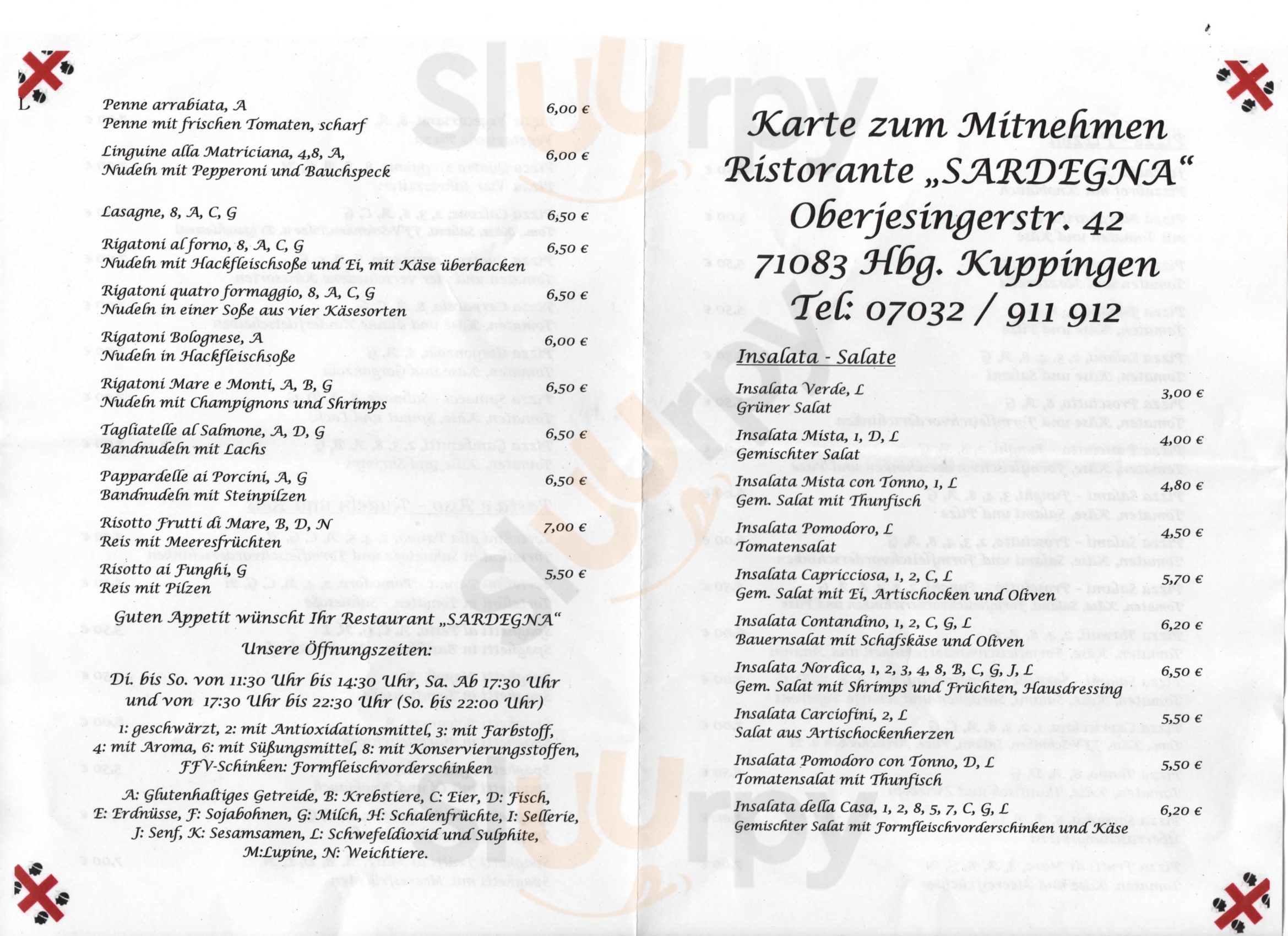 Restaurant Sardegna Geschäftsführerein: Frau Christine Anke Herrenberg Menu - 1