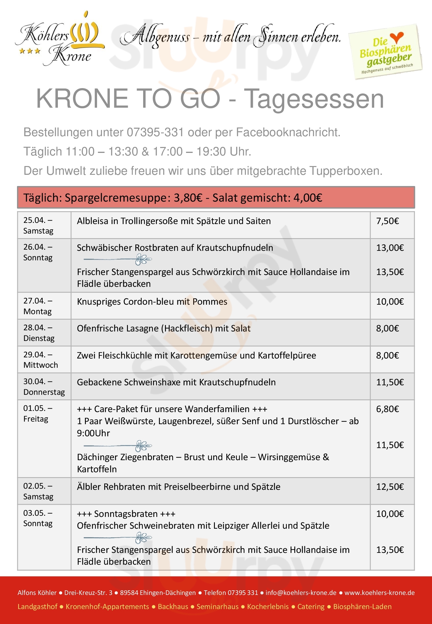 Köhlers Krone Ehingen Menu - 1