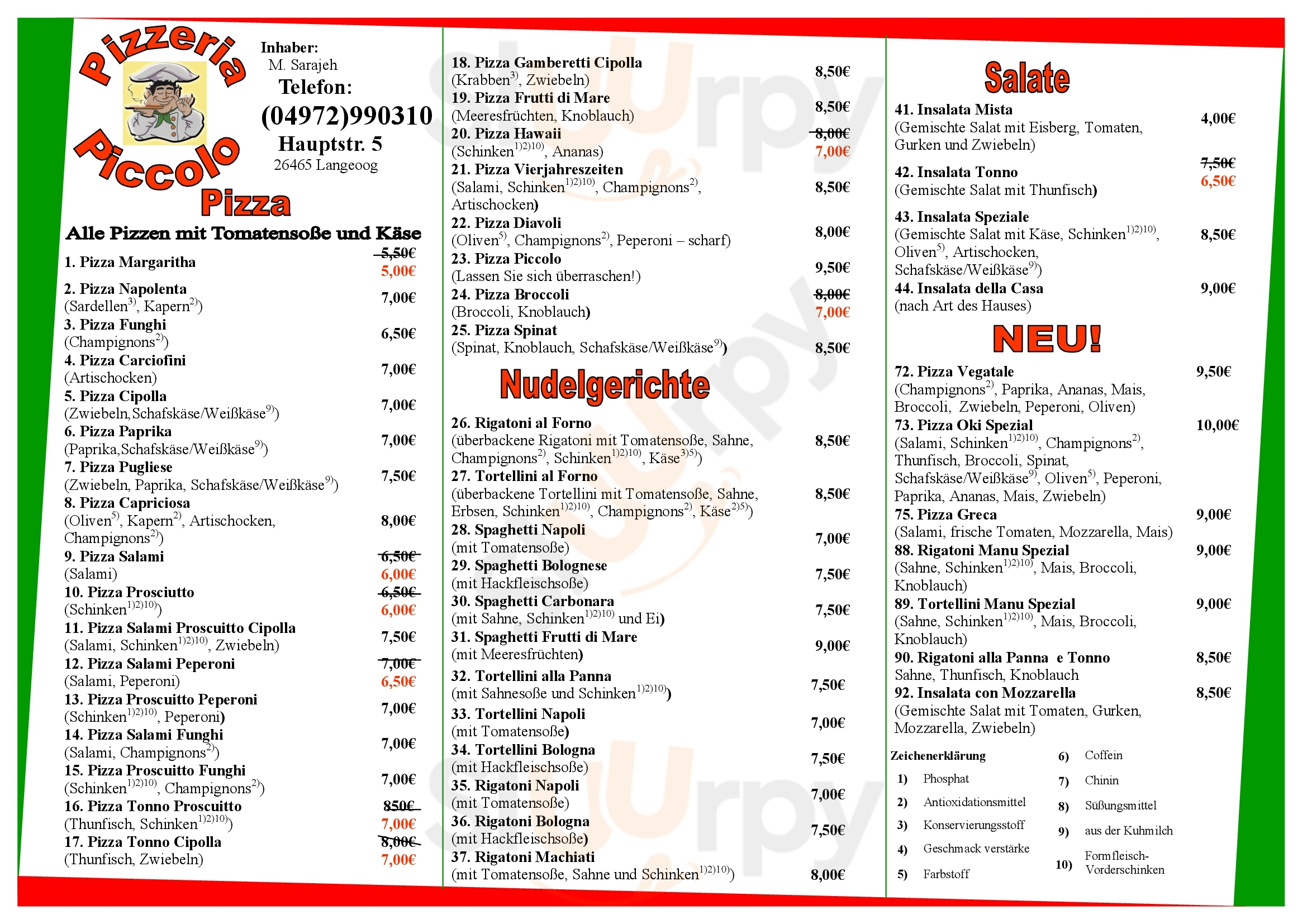 Pizzeria Piccolo Langeoog Menu - 1