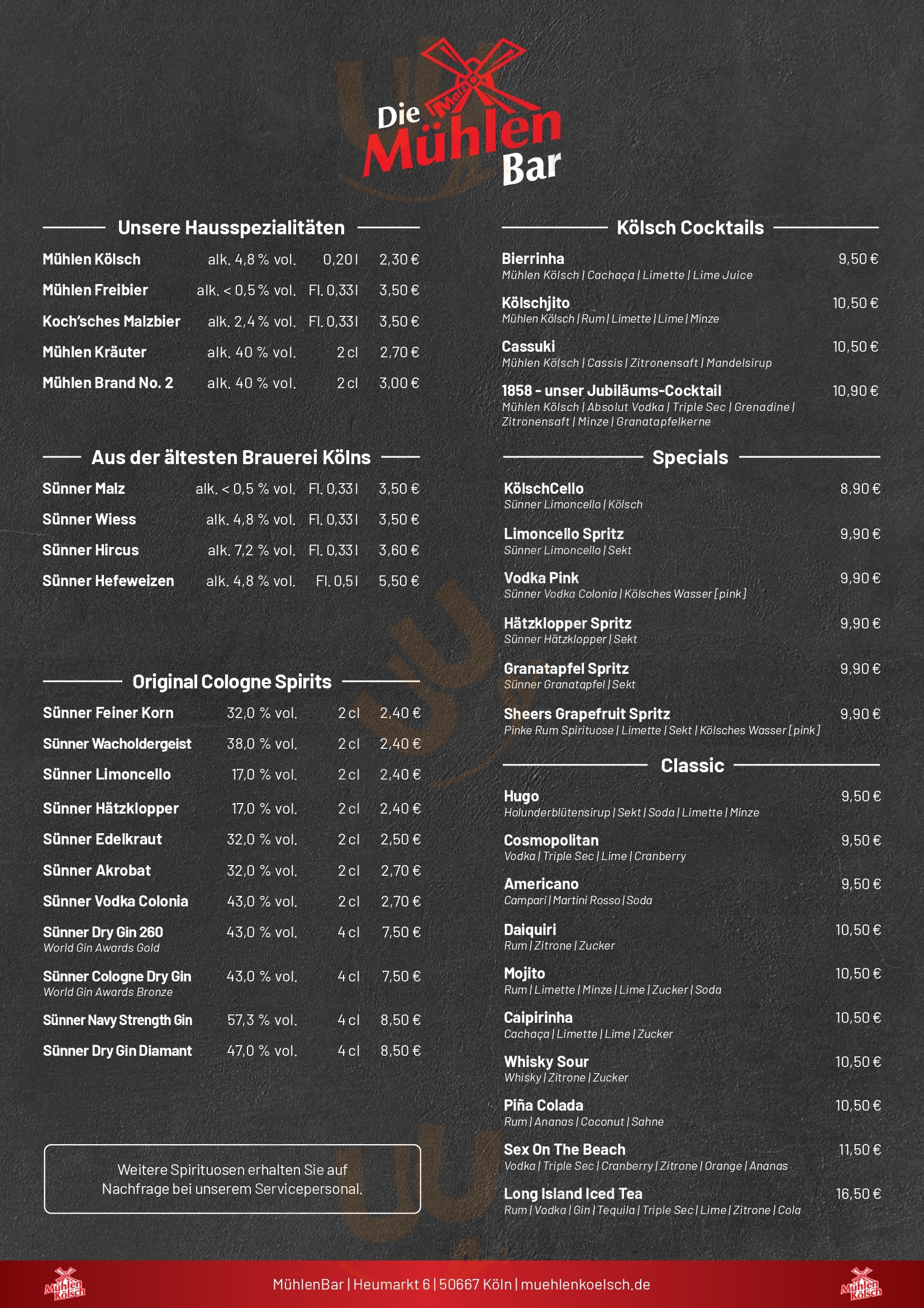 Mühlenbar Köln Menu - 1
