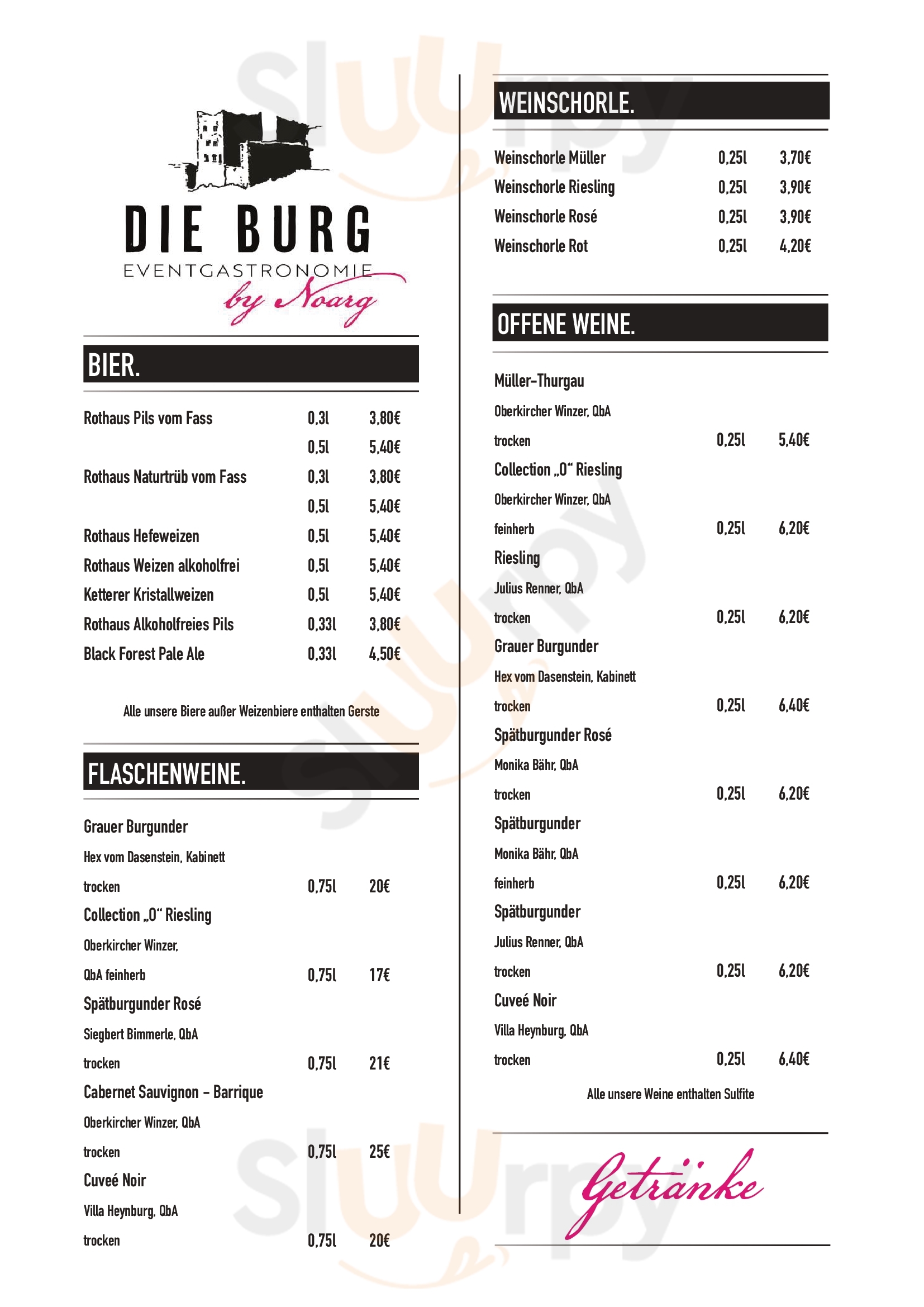 Burgwirtschaft Schauenburg Oberkirch Menu - 1