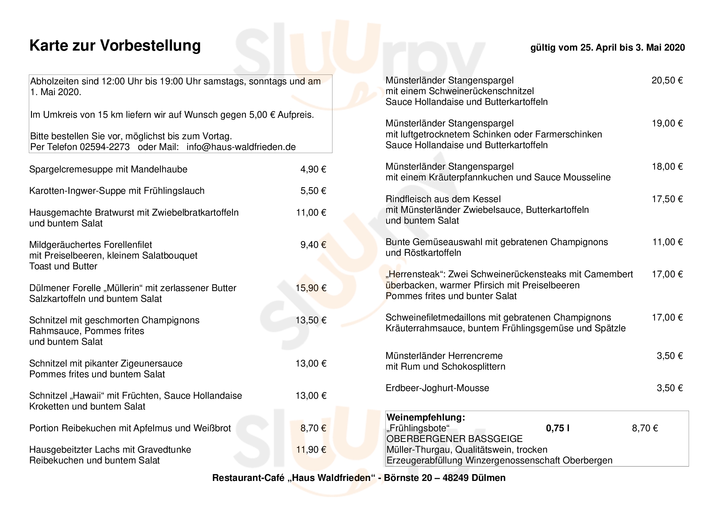 Haus Waldfrieden Dülmen Menu - 1