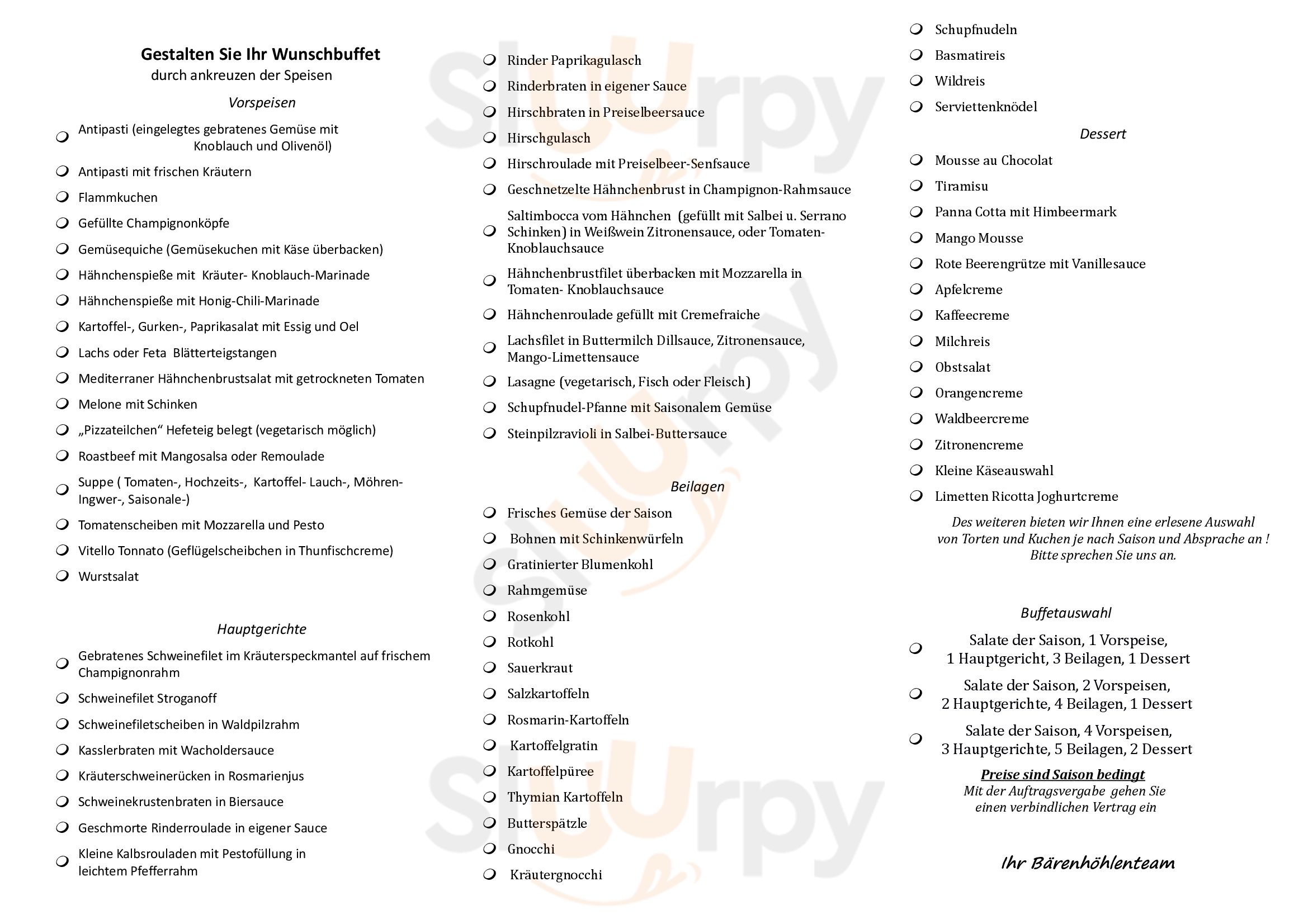 Bärenhöhle Barsinghausen Menu - 1