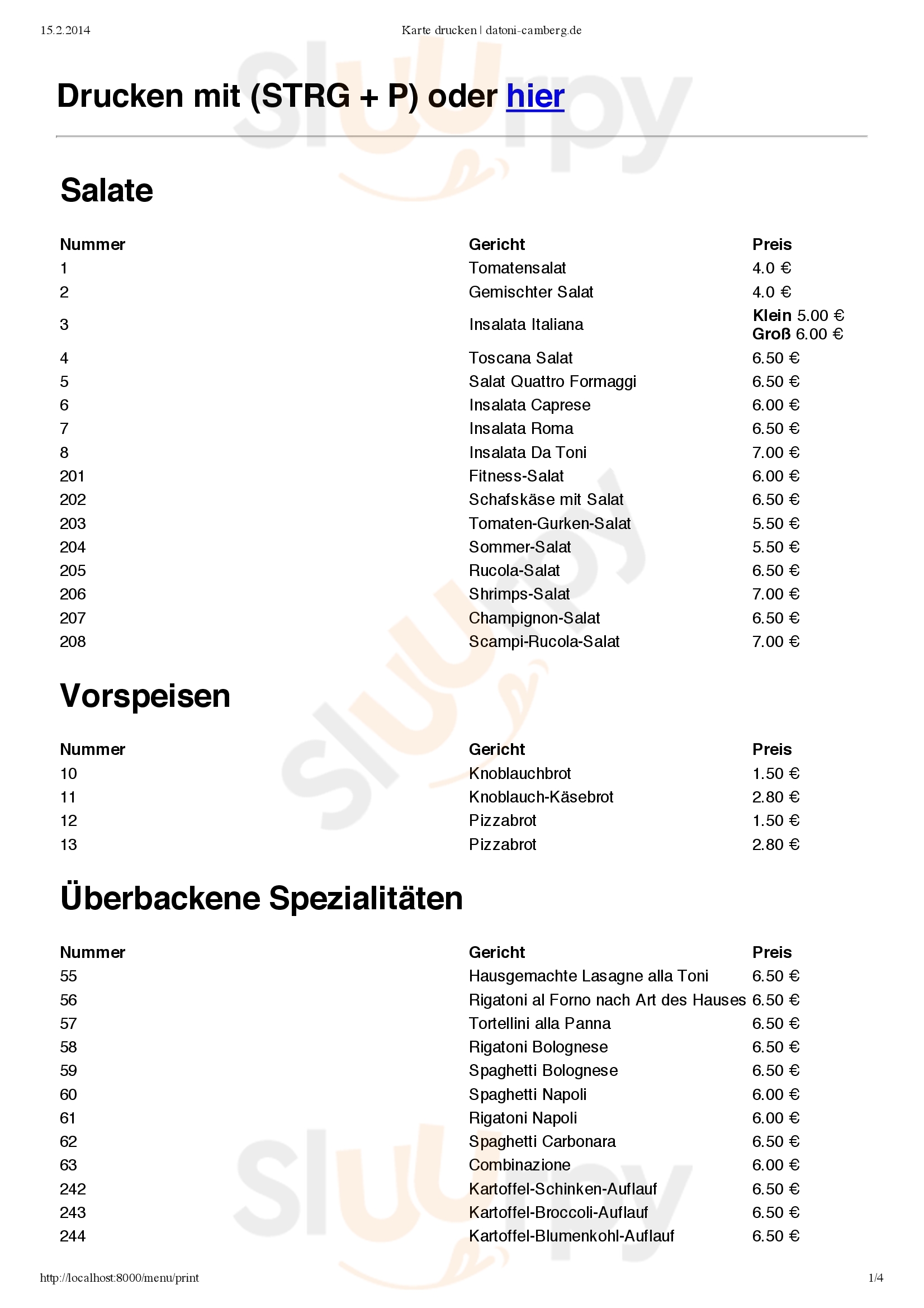 Pizzeria Da Toni Bad Camberg Menu - 1