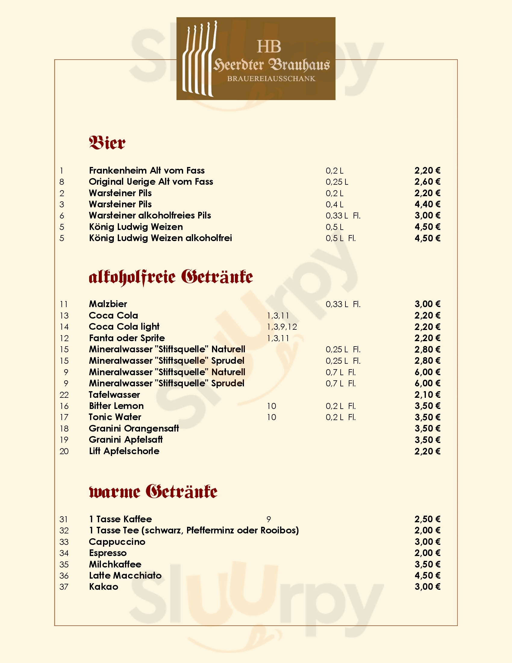 Main Menu - Heerdter Brauhaus