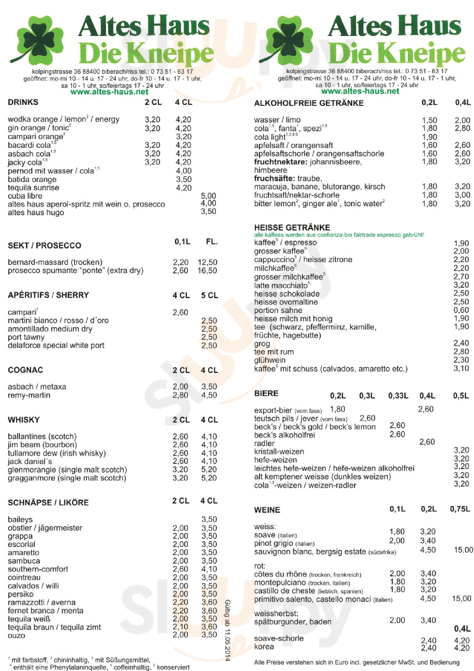 Altes Haus Die Kneipe Biberach (Riß) Menu - 1