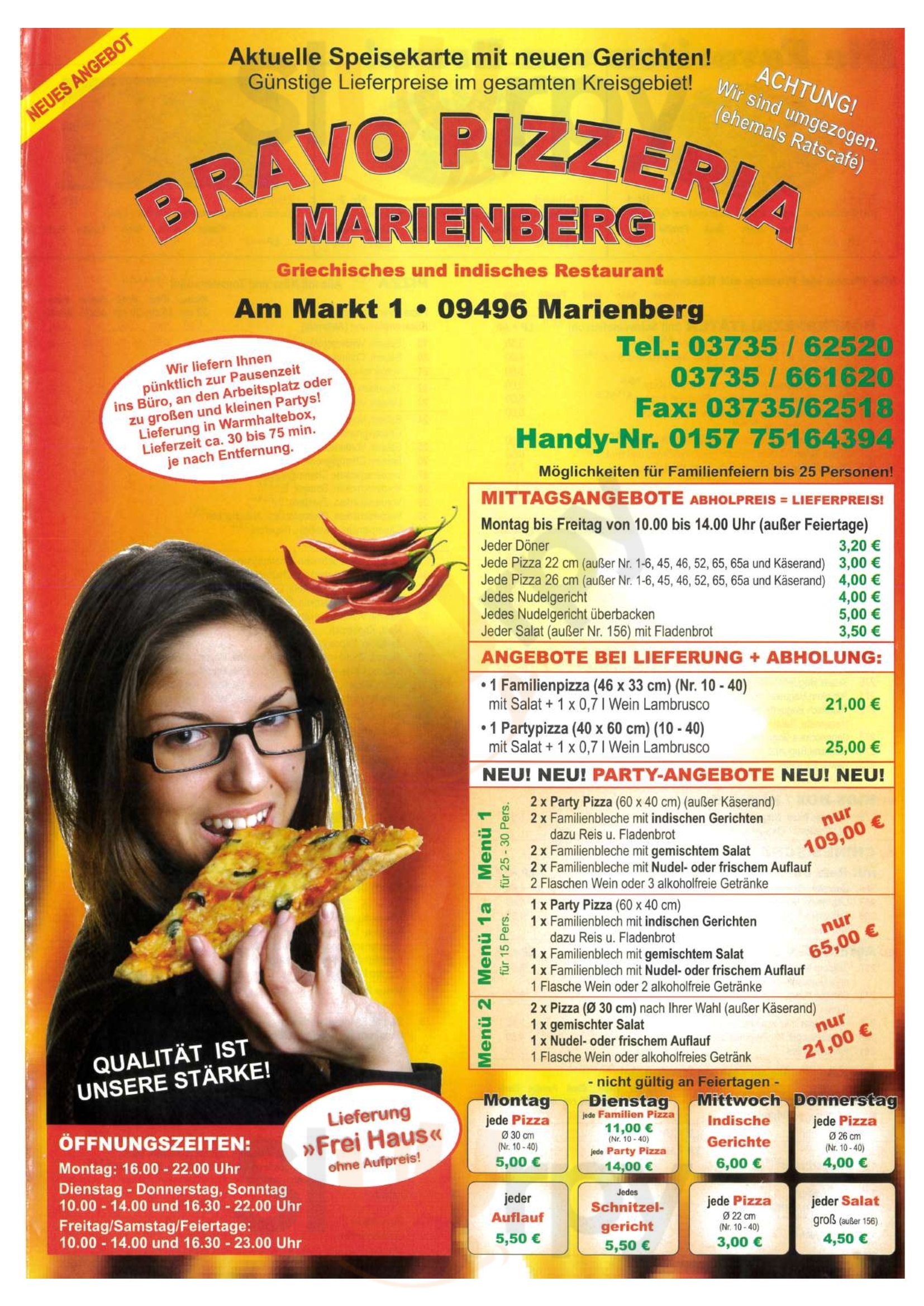 Bravo Pizzeria Griechisches Und Indisches Restaurant Marienberg Menu - 1