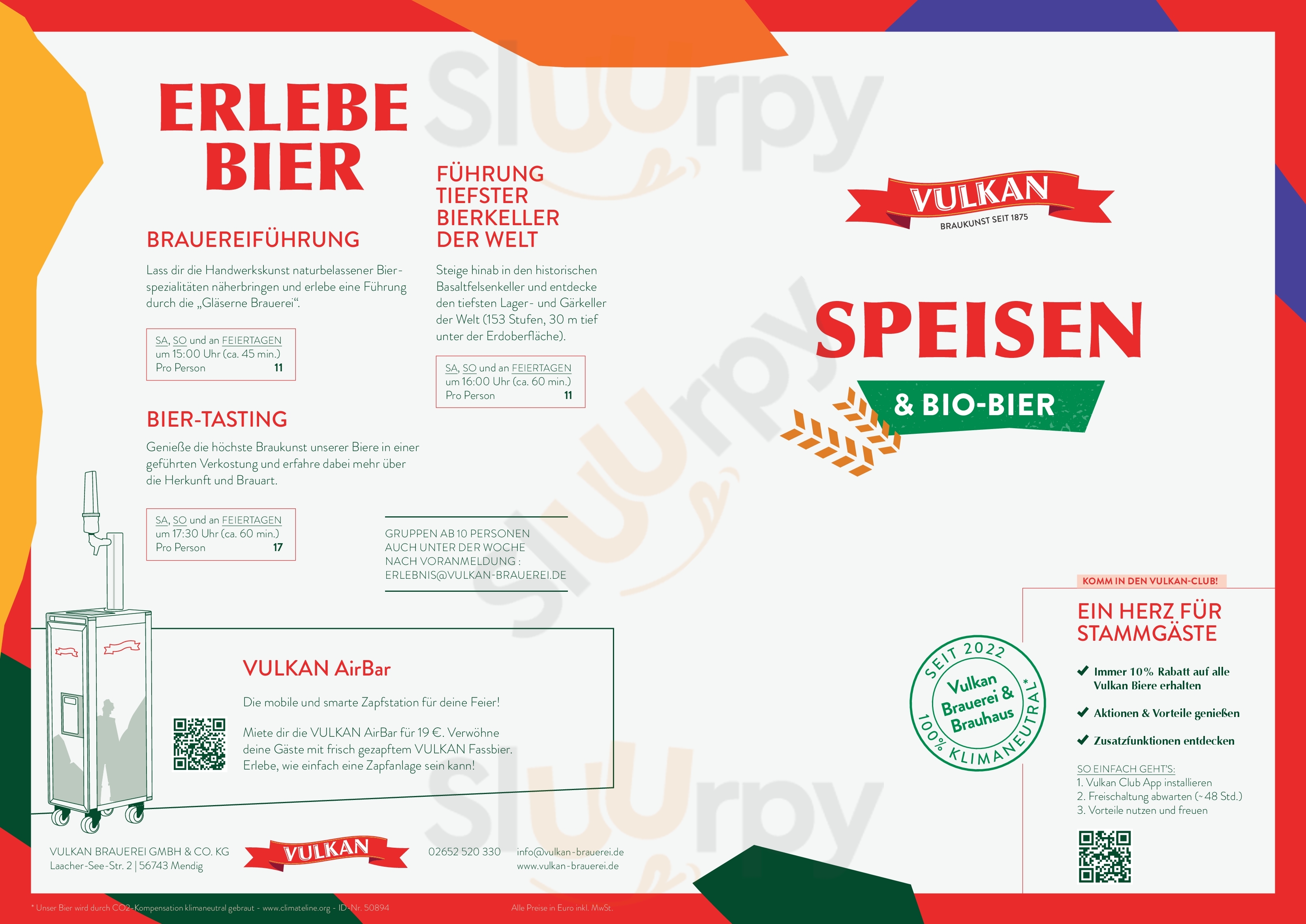 Vulkan Brauhaus Mendig Menu - 1