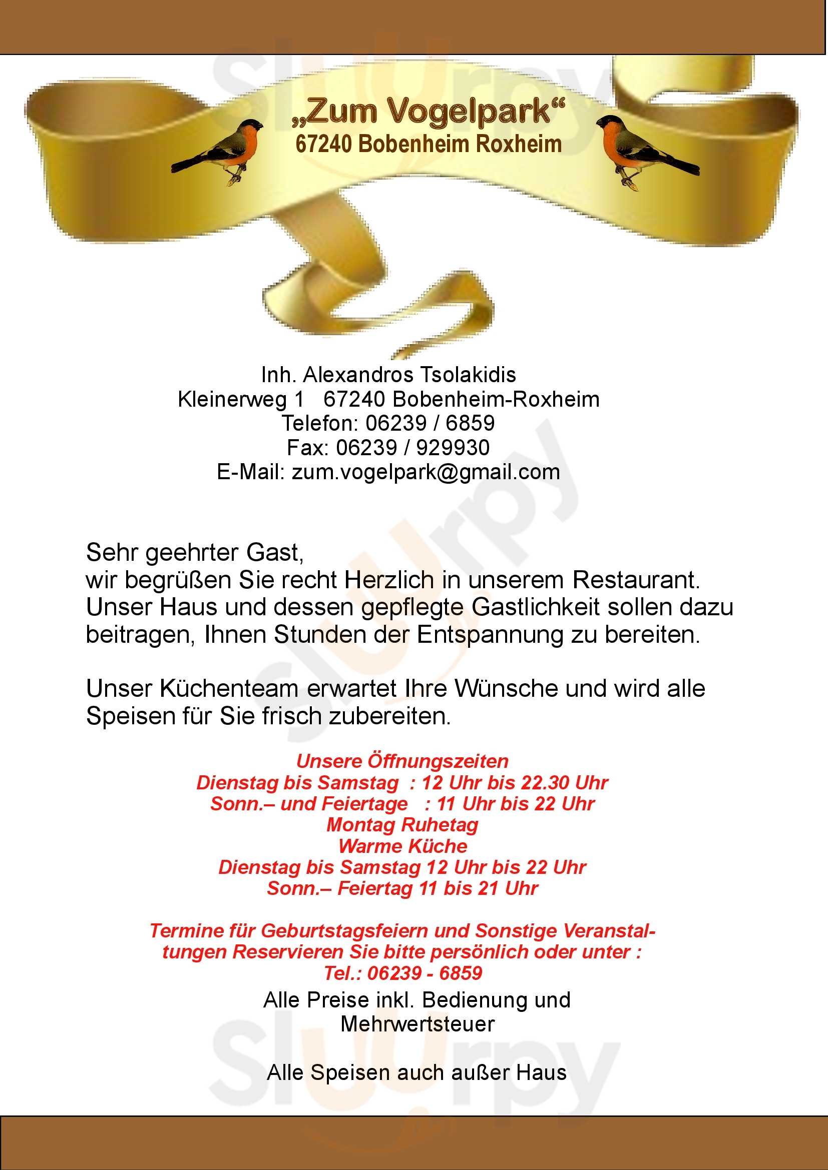 Gaststaette Zum Vogelpark Bobenheim-Roxheim Menu - 1