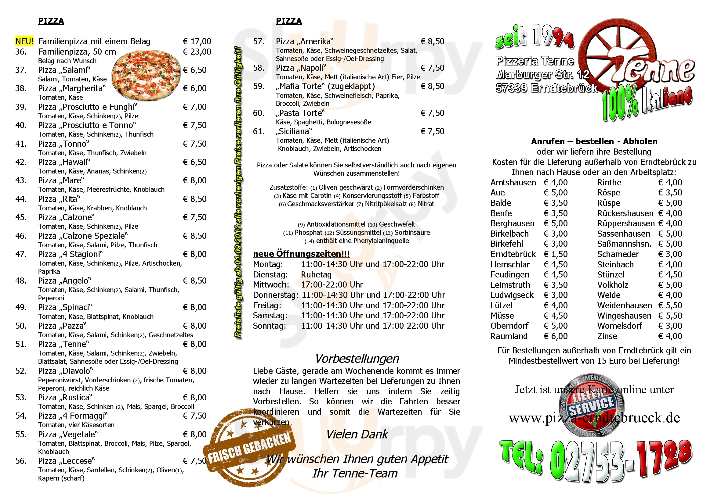 Pizzeria Tenne Erndtebrück Menu - 1