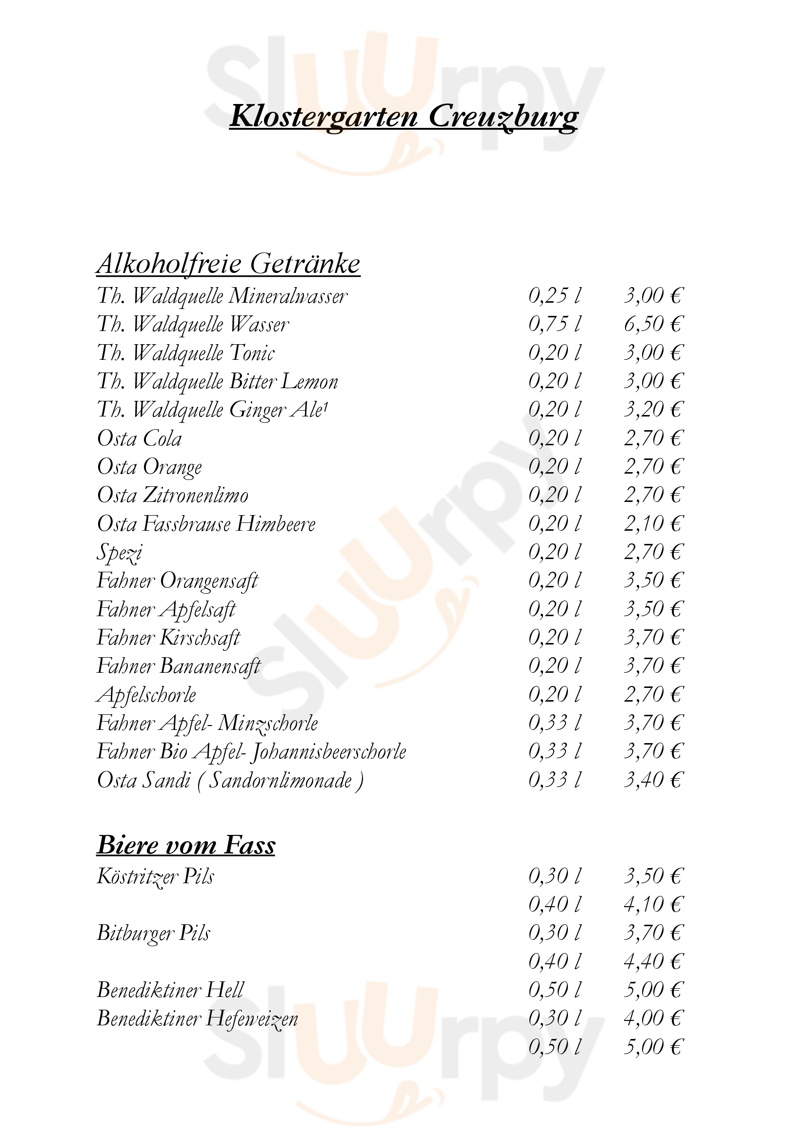 Klostergarten Restaurant Creuzburg Menu - 1