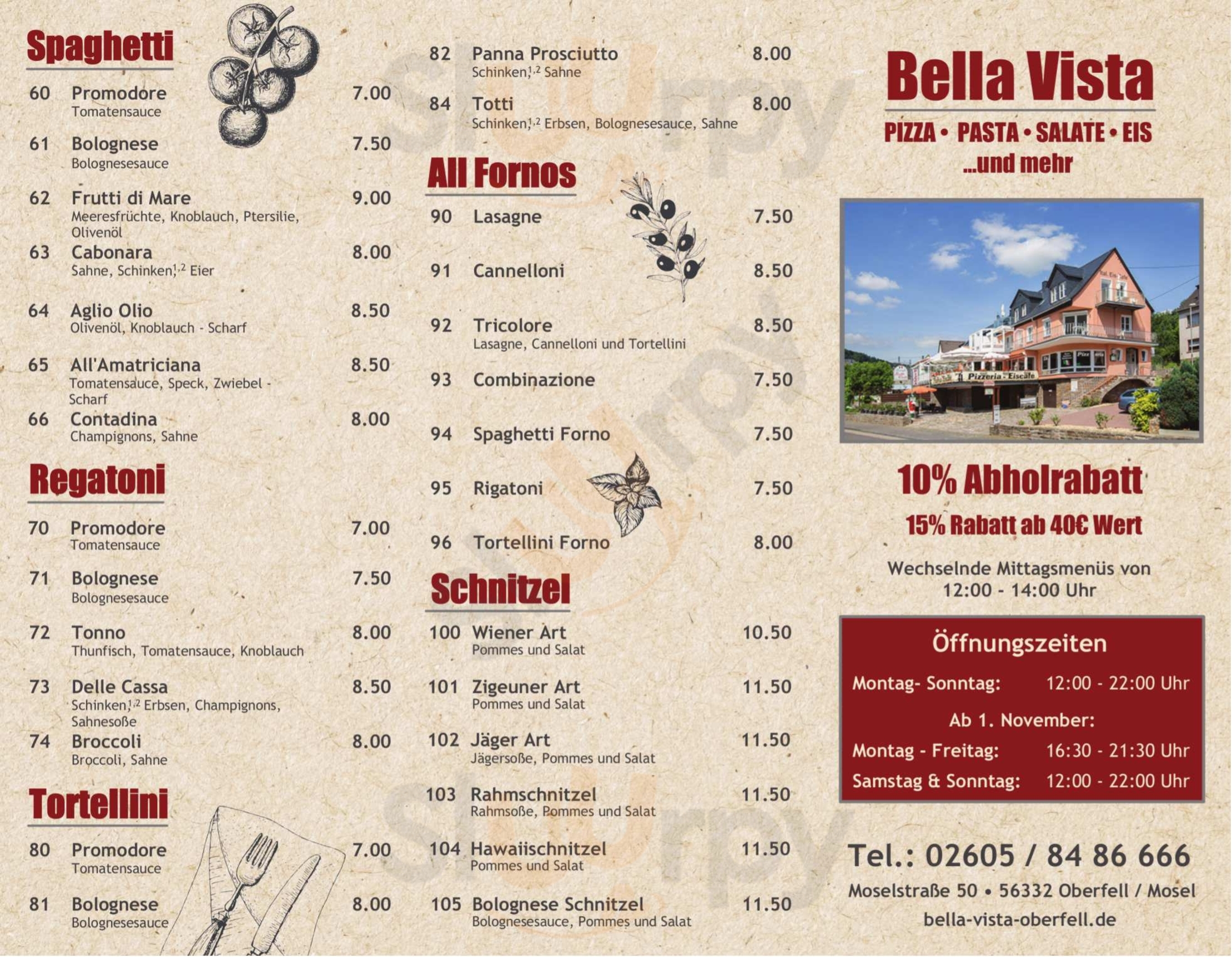 Eiscafe Bistrorante Bella Vista Oberfell Menu - 1