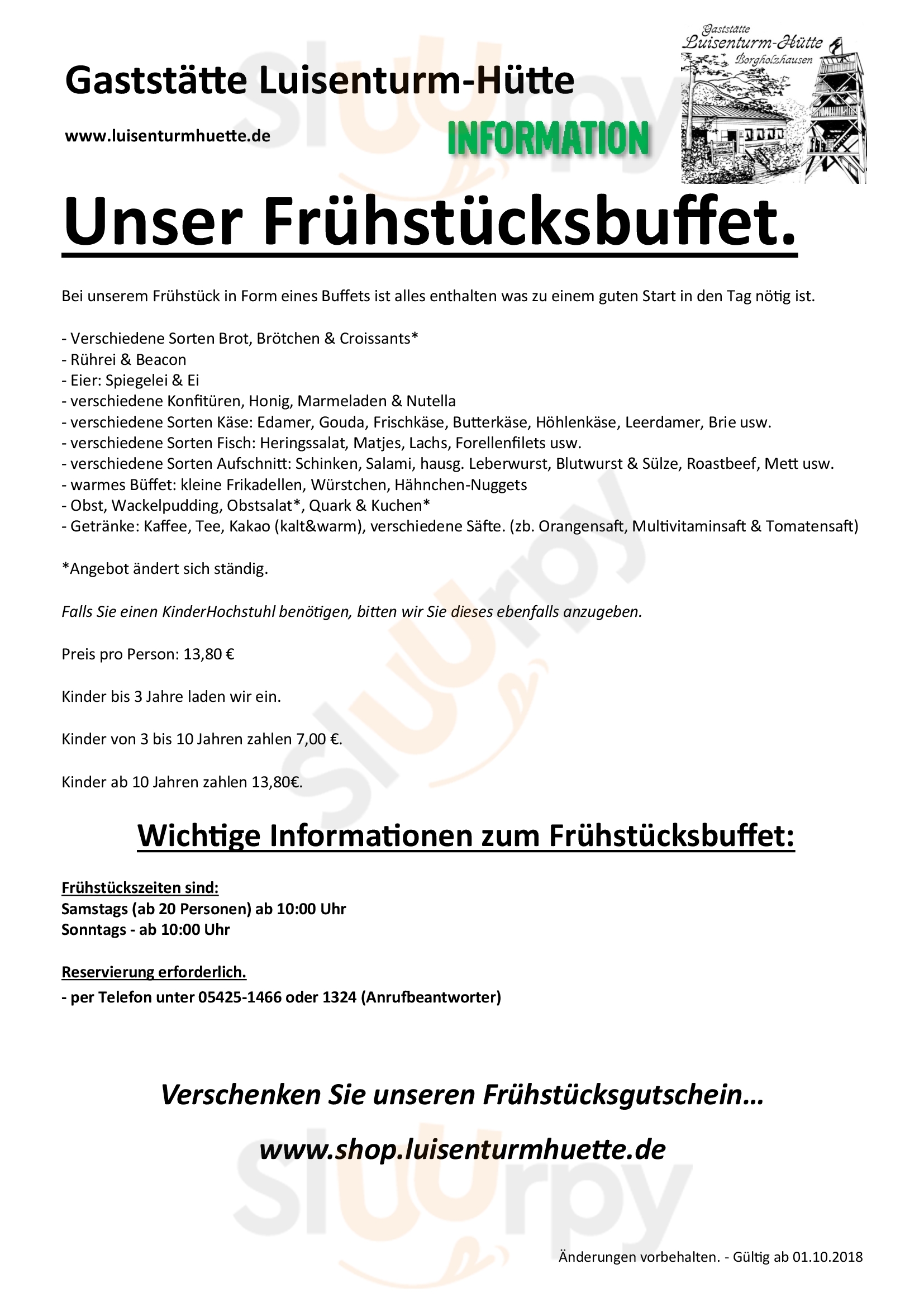 Gaststätte Luisenturm Hütte Borgholzhausen Menu - 1