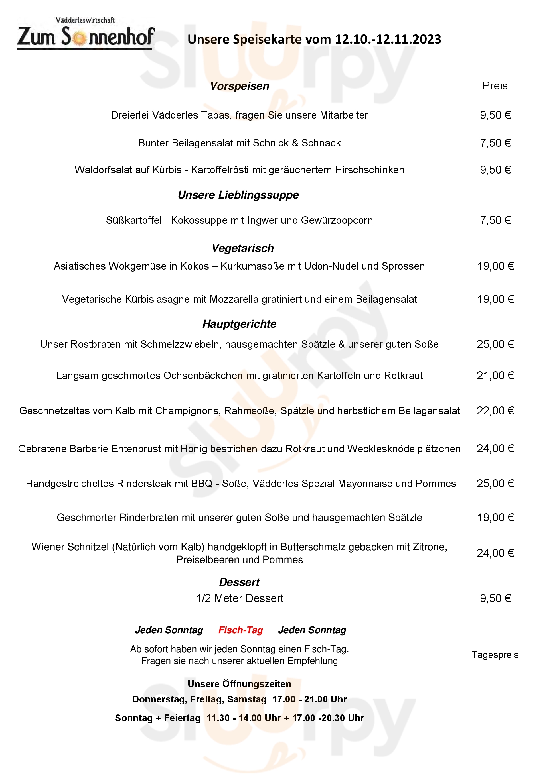 Zum Sonnenhof - Vädderleswirtschaft Gemmrigheim Menu - 1