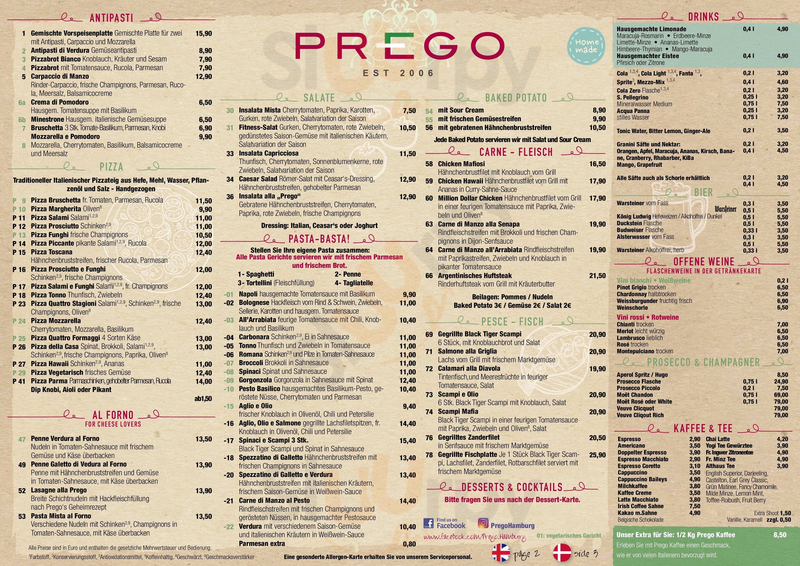 Prego Hamburg Menu - 1