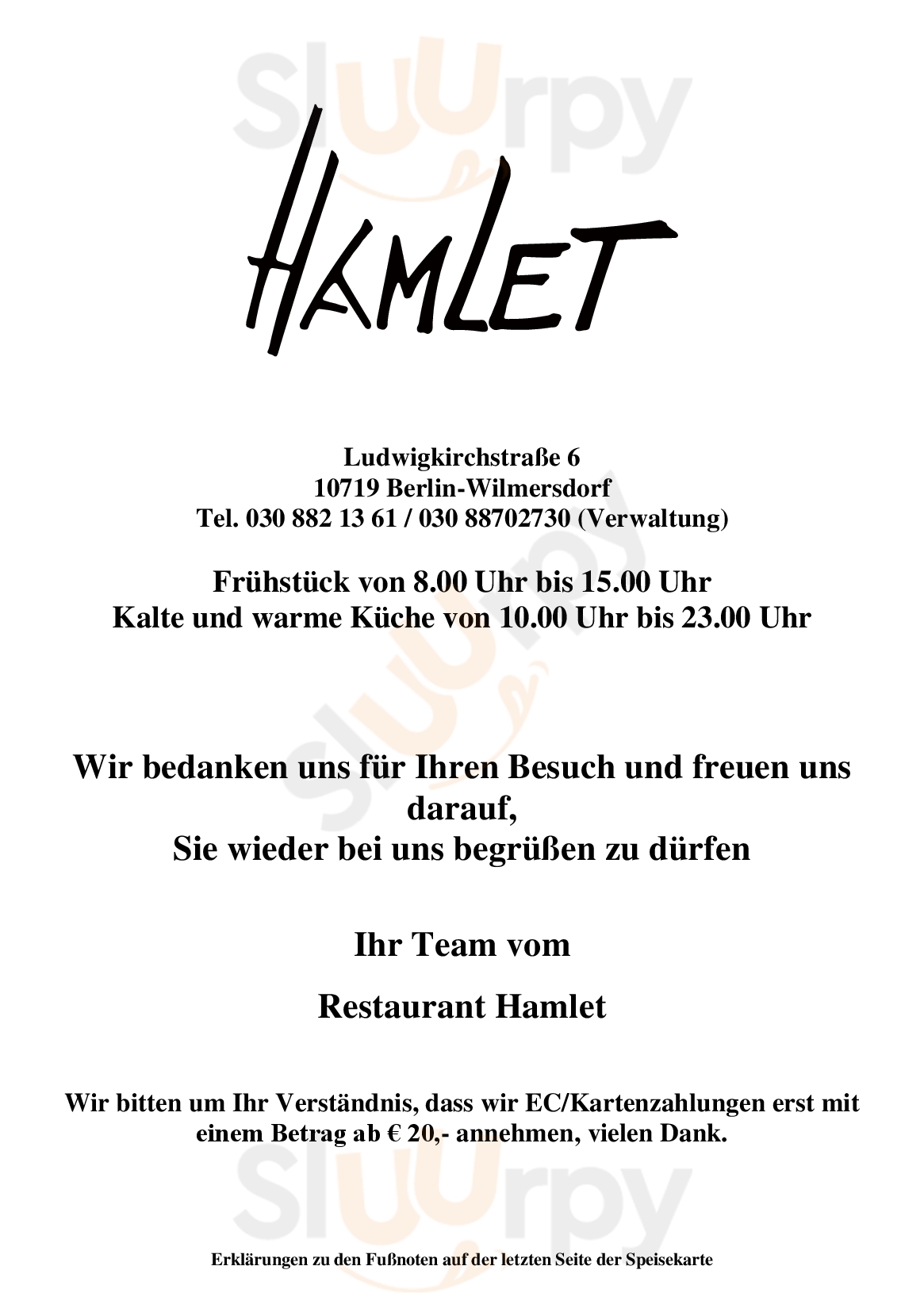 Hamlet Berlin Menu - 1