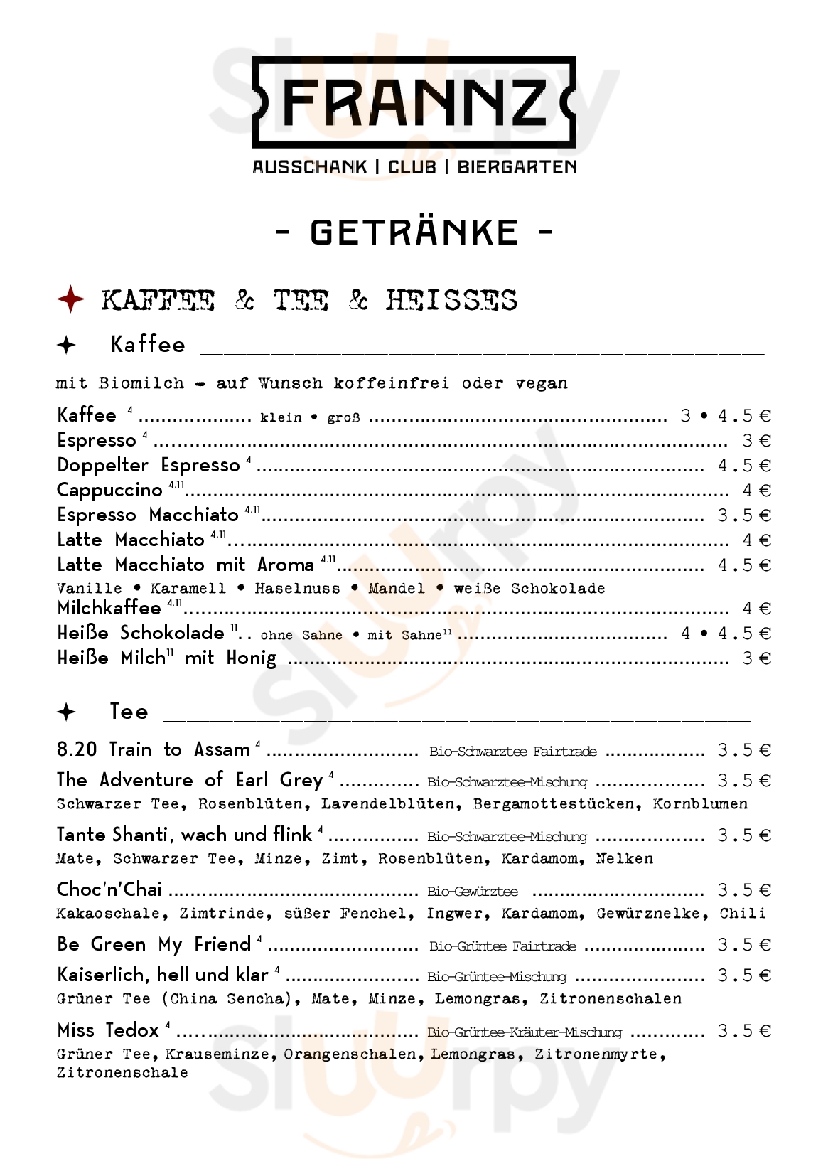 Frannz-club Berlin Menu - 1