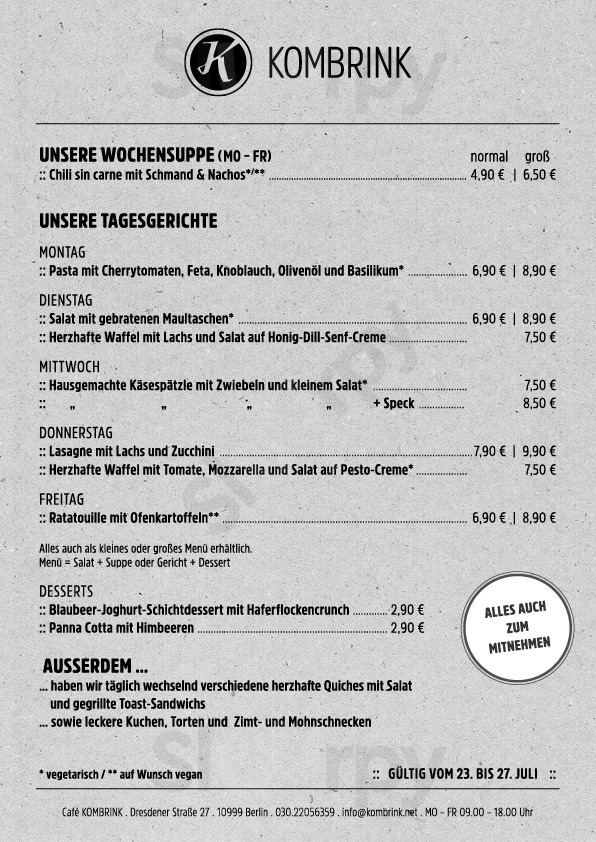 Kombrink Berlin Menu - 1