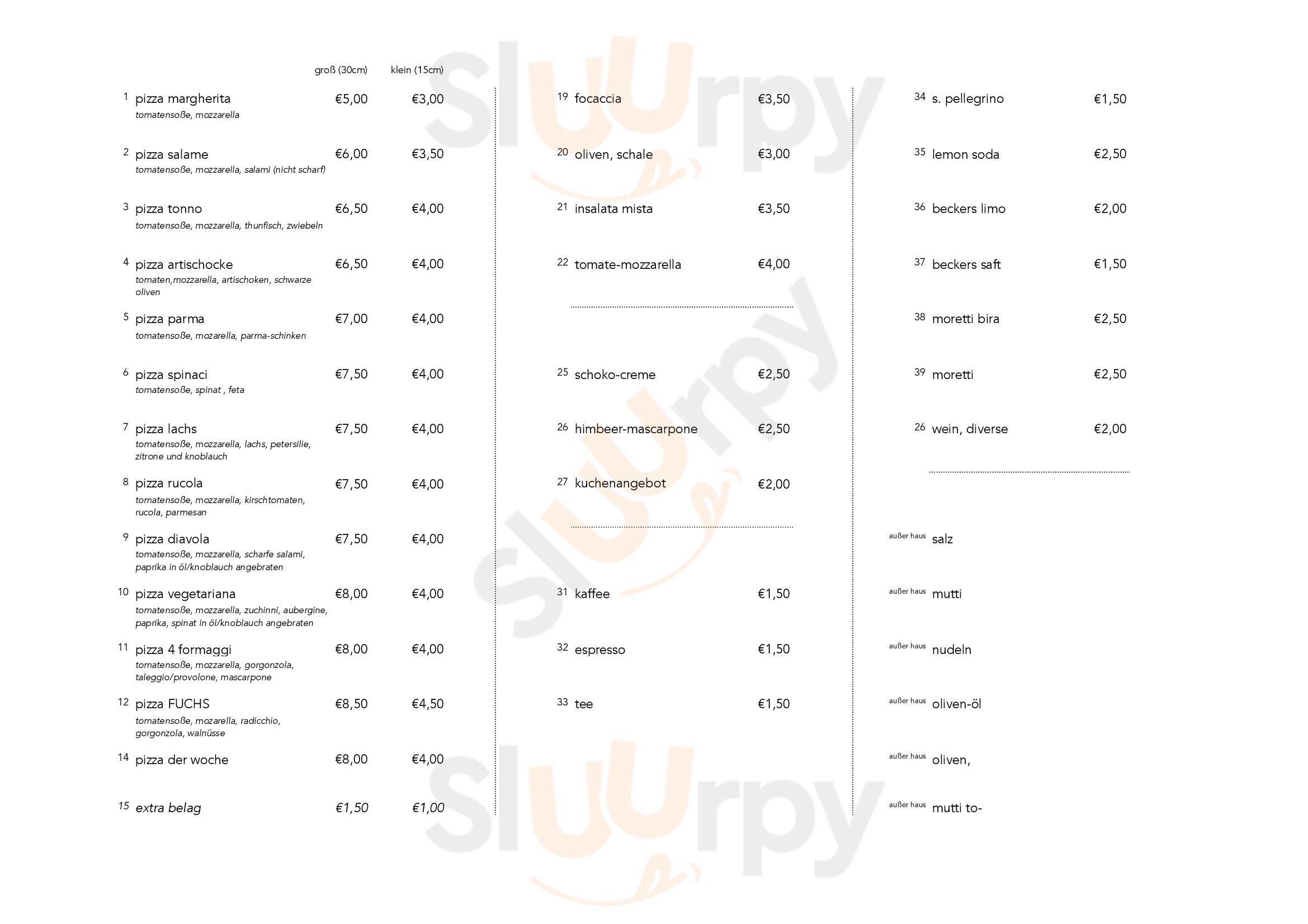 Zum Fuchs Pizzabäckerei Berlin Menu - 1