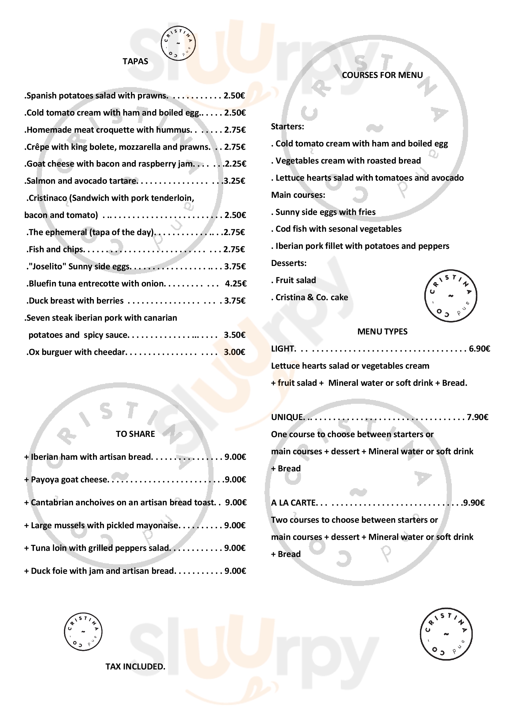 Menú principal - Cristina Bistro