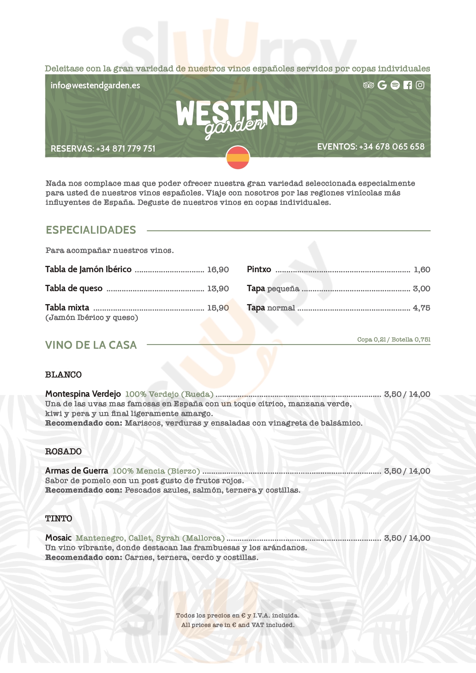 Main Menu - Westend Garden