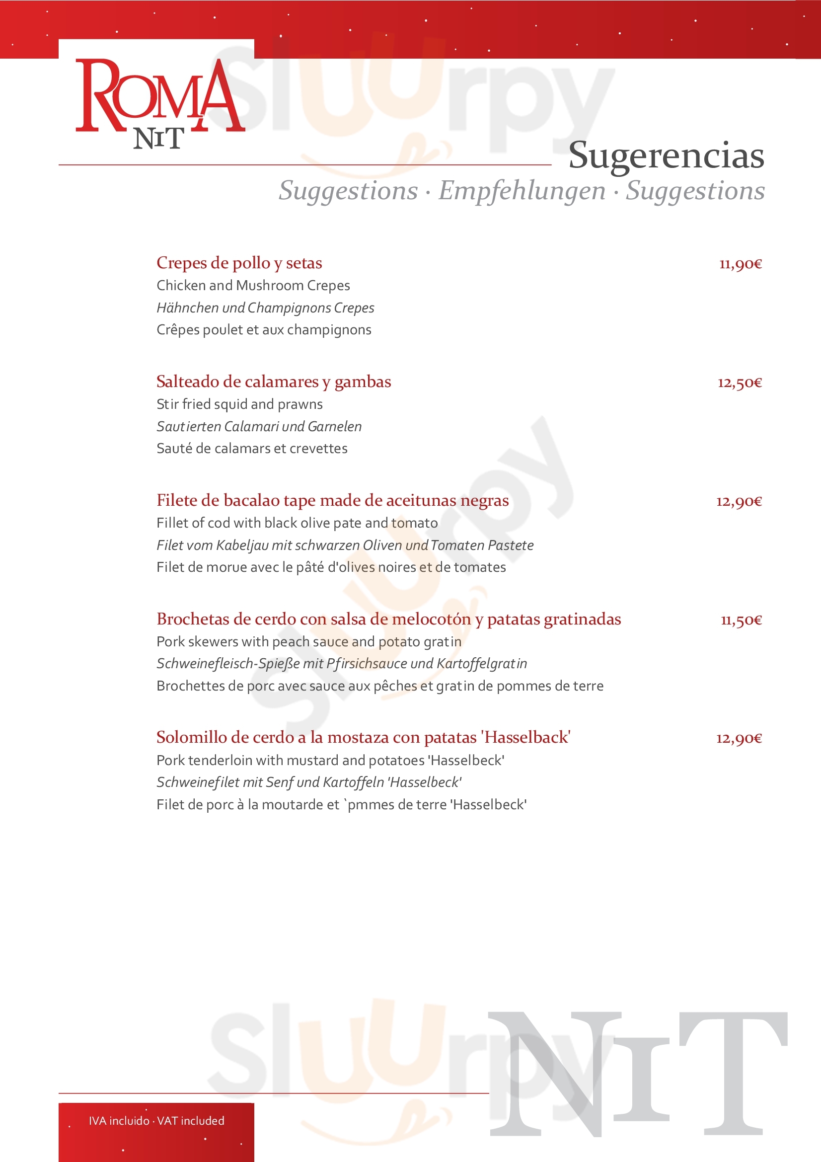 Main Menu - Bar Roma