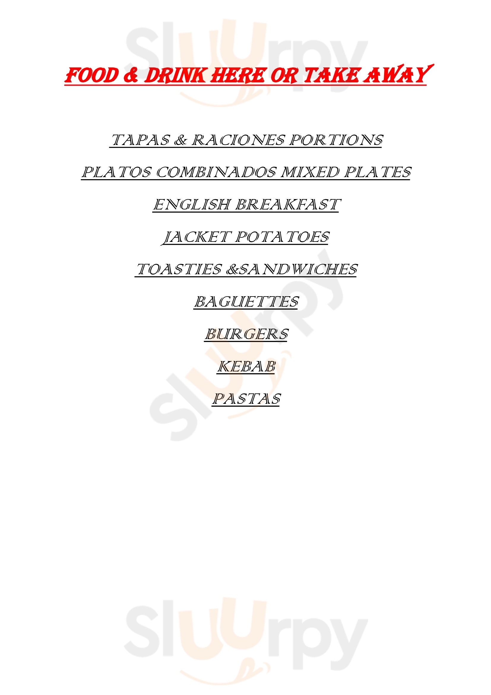 The Lion Beach Benidorm Menu - 1