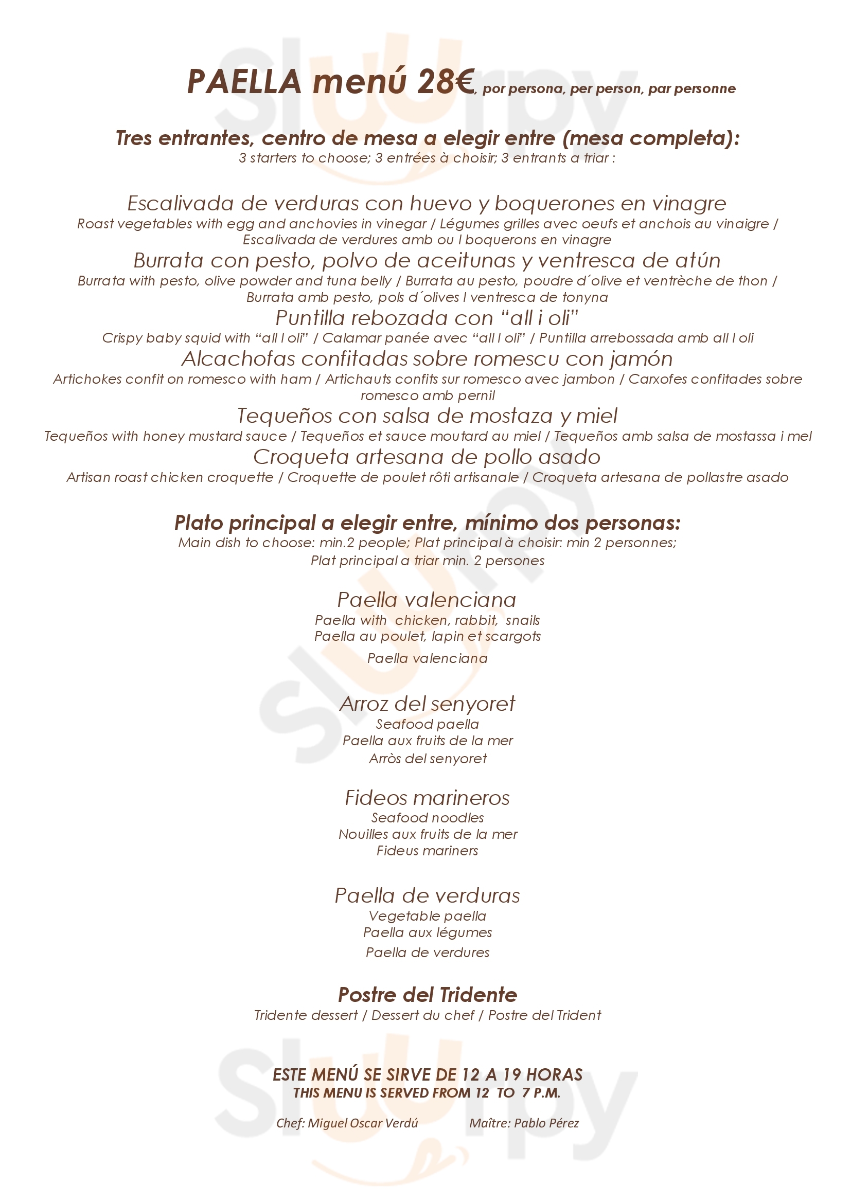 Main Menu - Restaurante Tridente