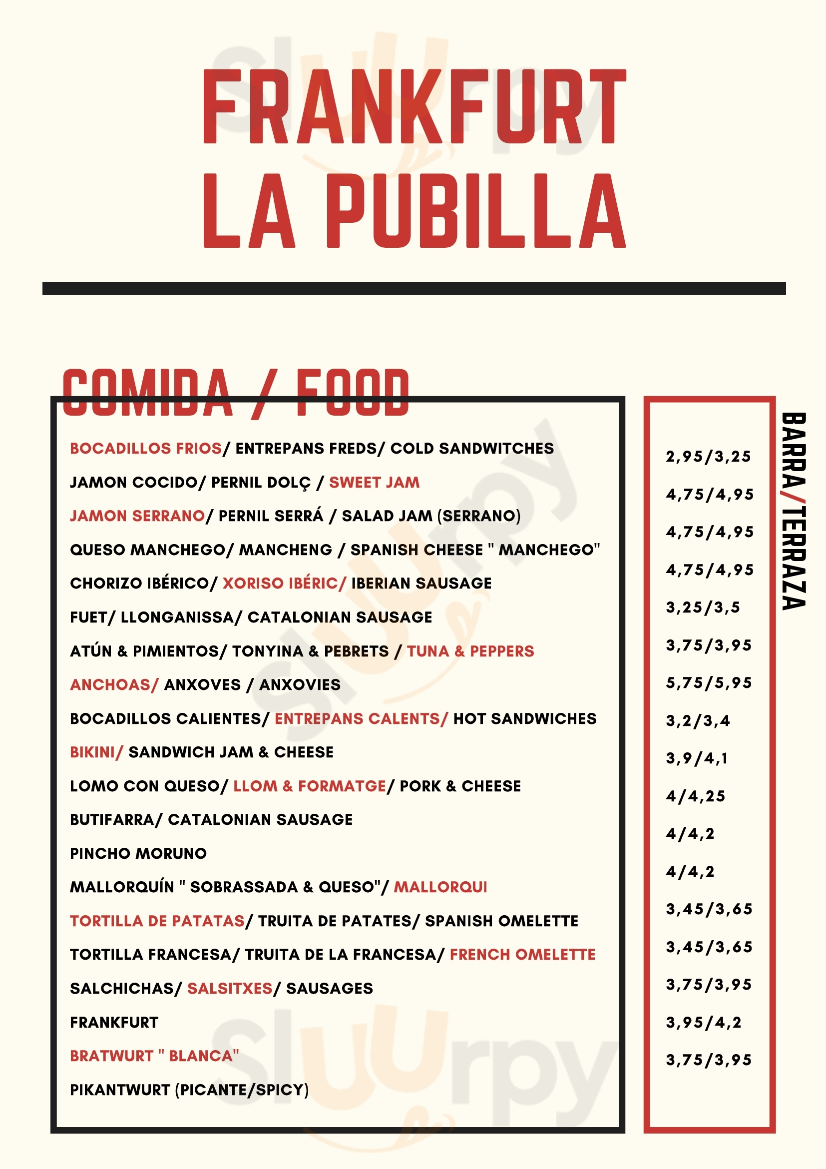 Frankfurt La Pubilla Barcelona Menu - 1