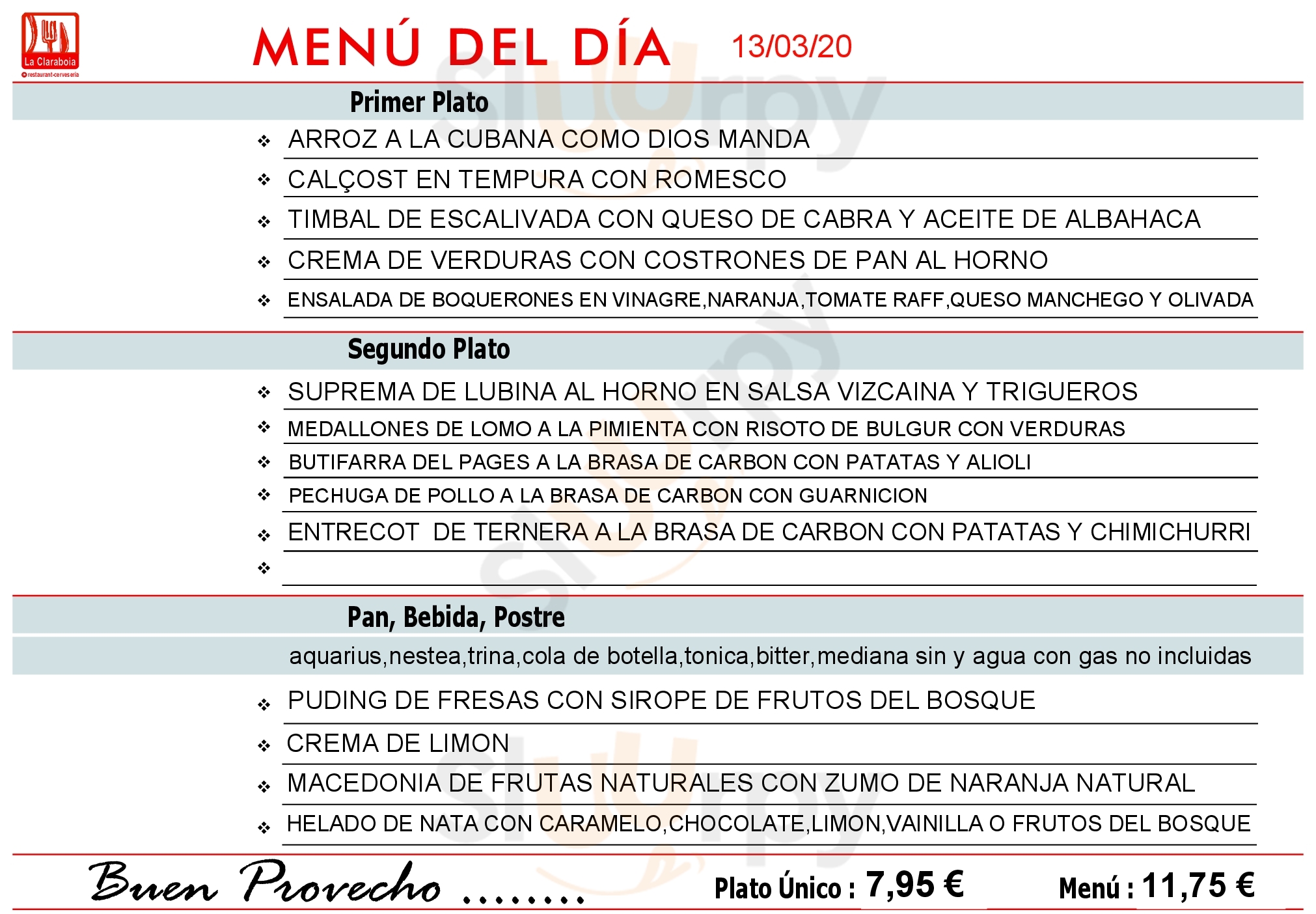 La Claraboia L'Hospitalet de Llobregat Menu - 1