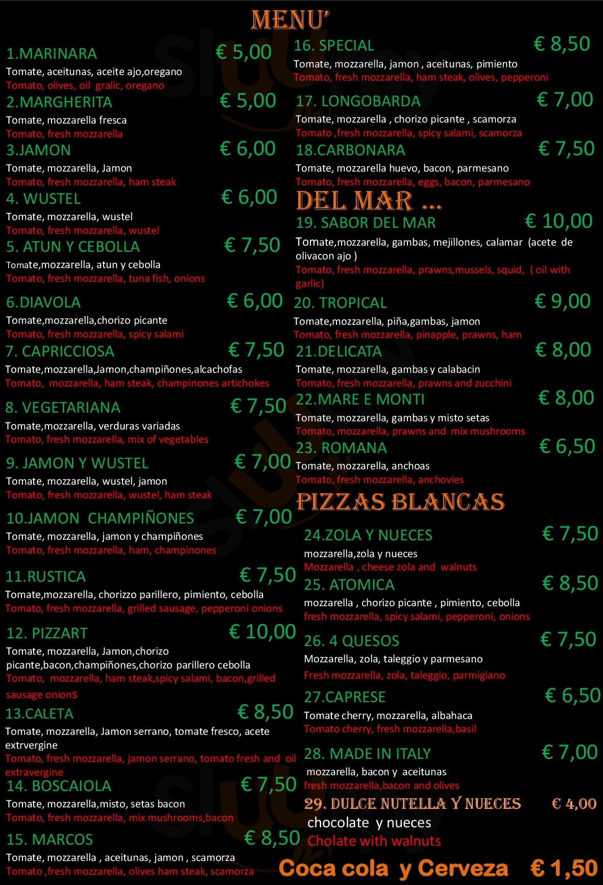 Pizzart Caleta De Fuste Antigua Menu - 1