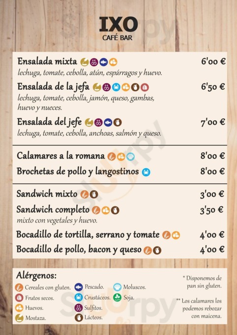 Cafe Bar Ixo menu