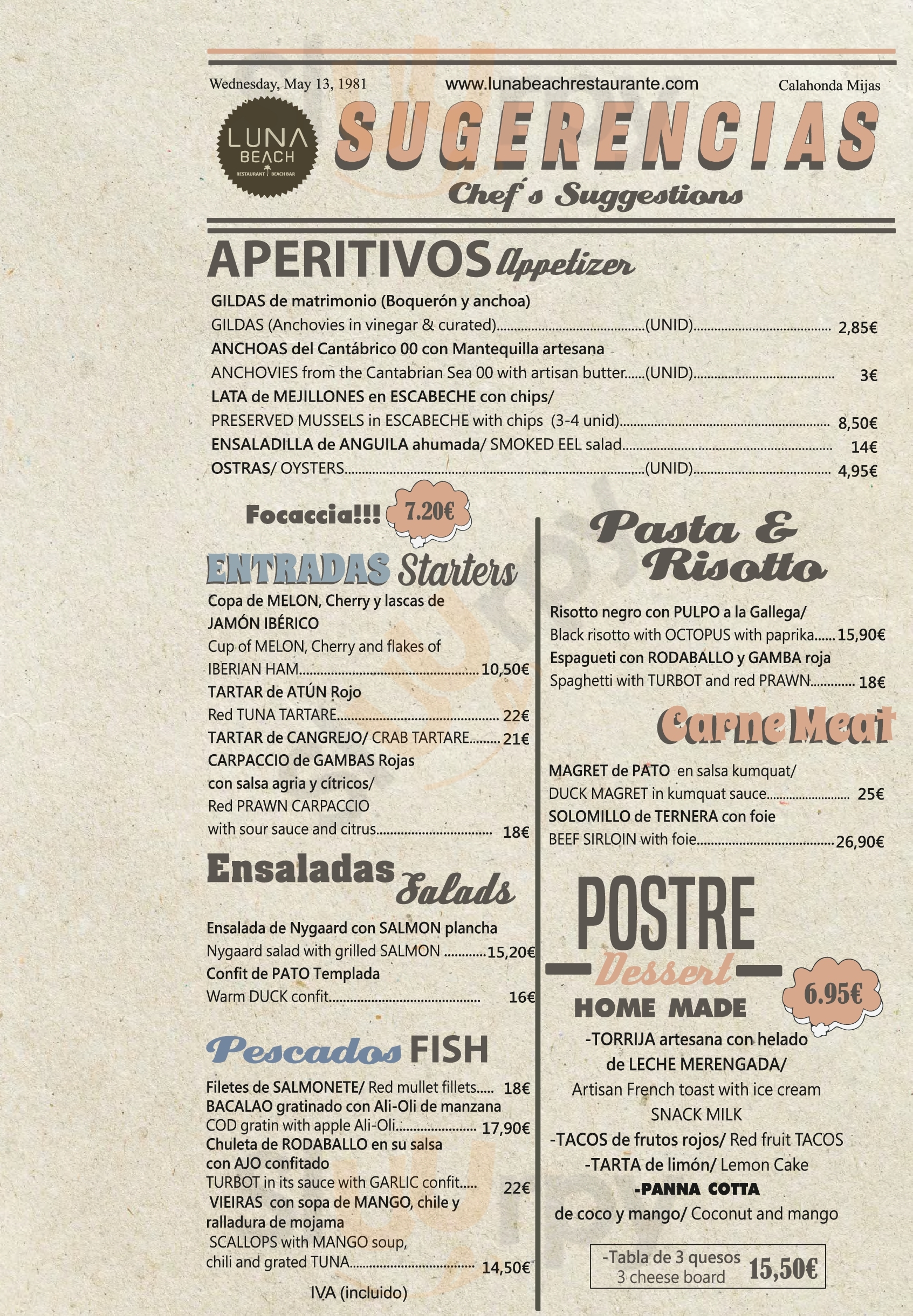 Luna Beach Sitio de Calahonda Menu - 1