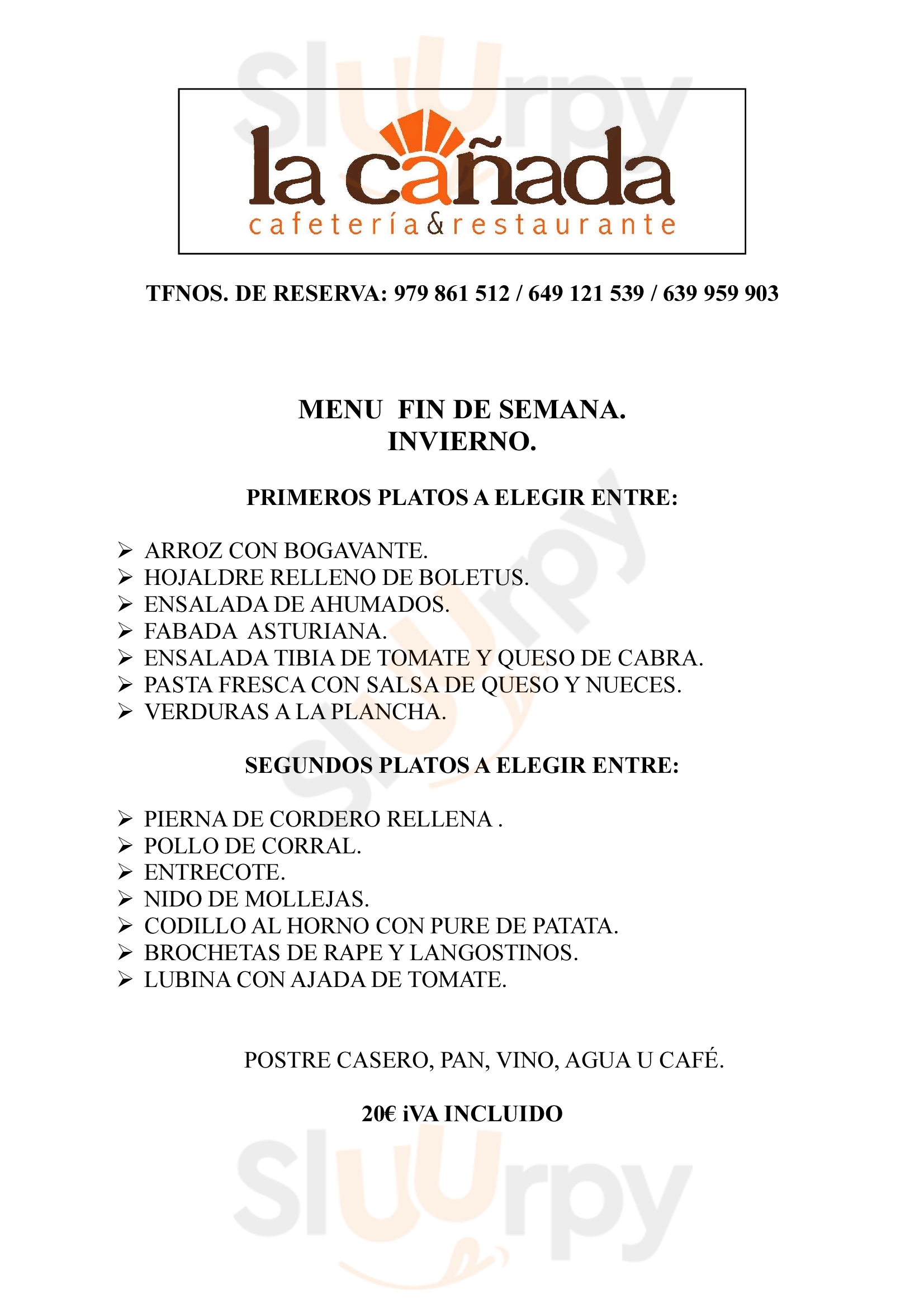 Restaurante La Cañada Velilla del Río Carrión Menu - 1