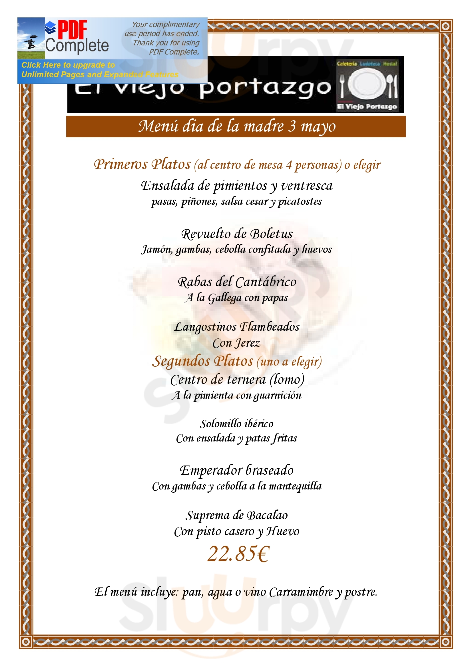 Restaurante El Viejo Portazgo La Cistérniga Menu - 1