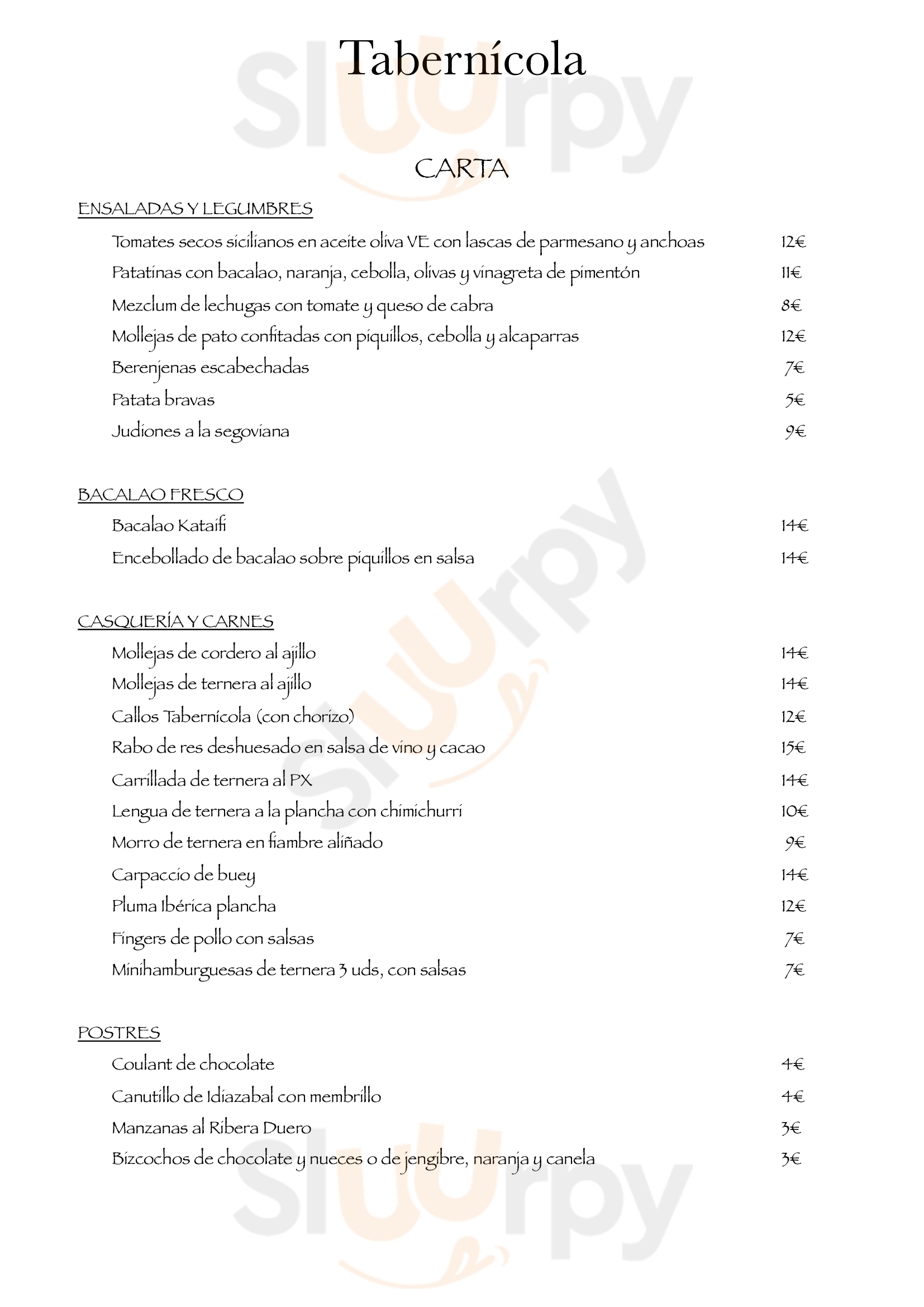 Tabernícola Madrid Menu - 1