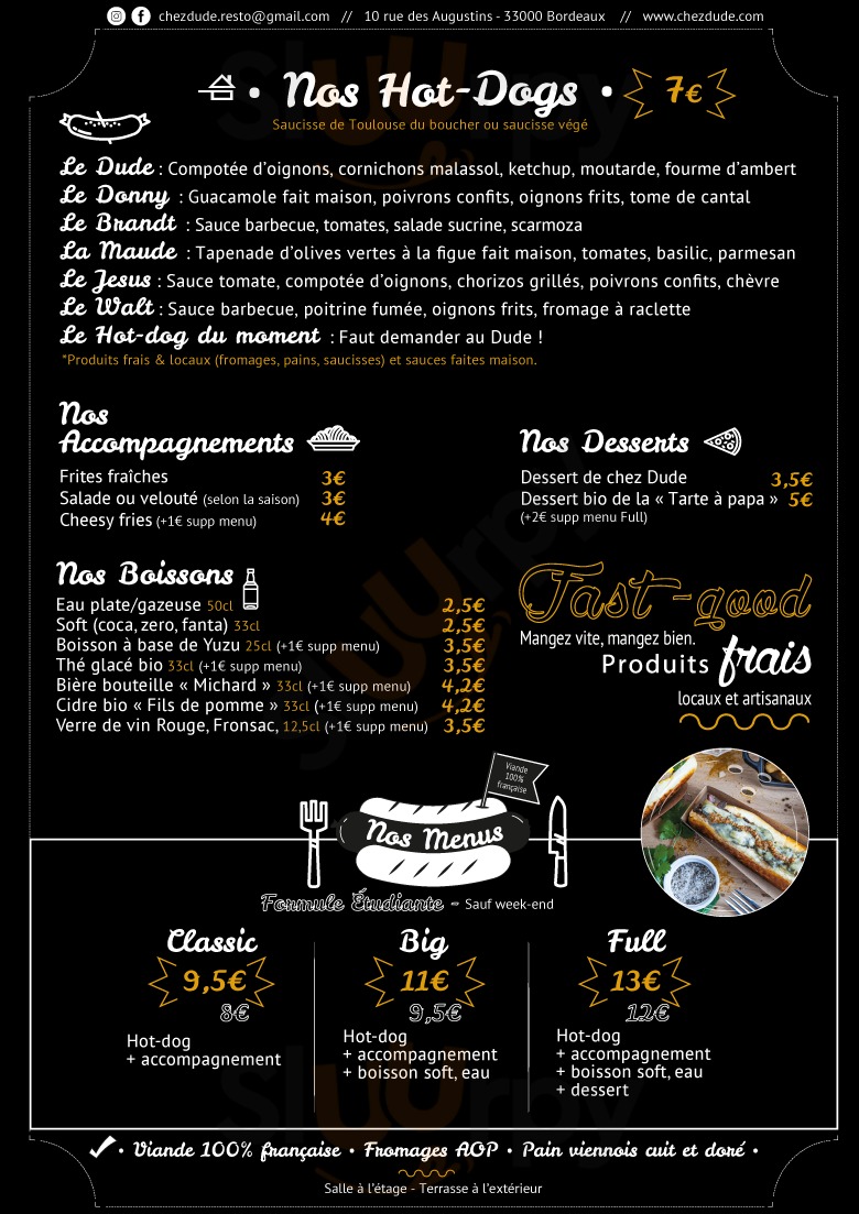 Chez Dude Le Hot Dog Français Bordeaux Menu - 1