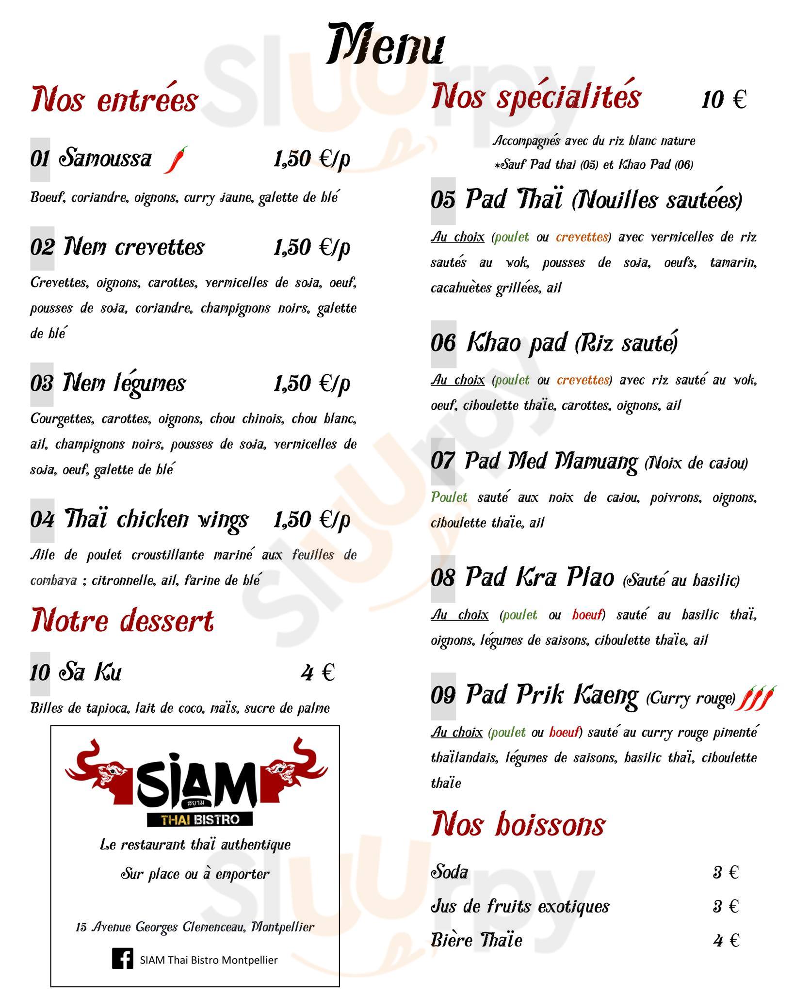 Siam Thai Bistro Montpellier Menu - 1