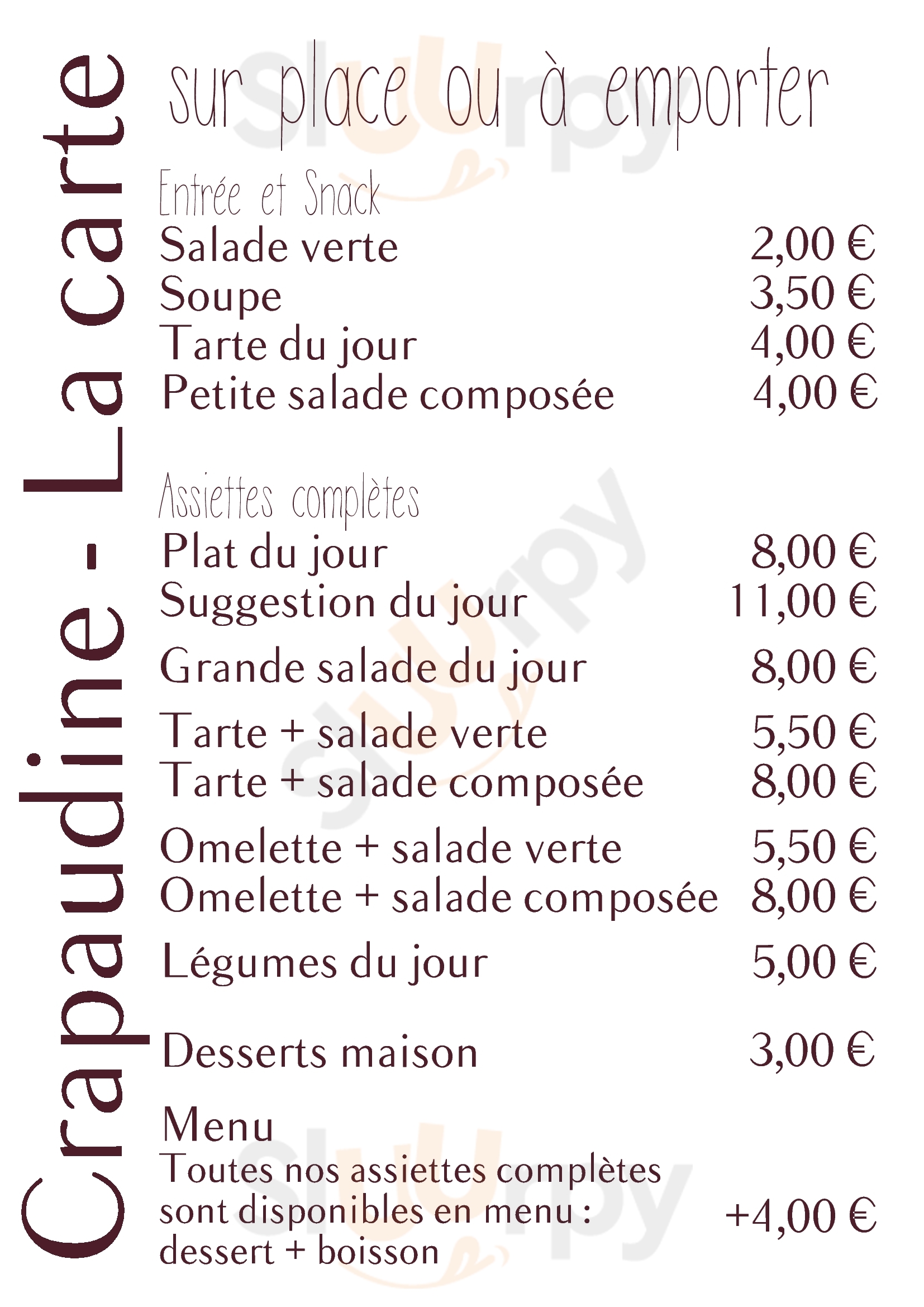 Crapaudine Grenoble Menu - 1