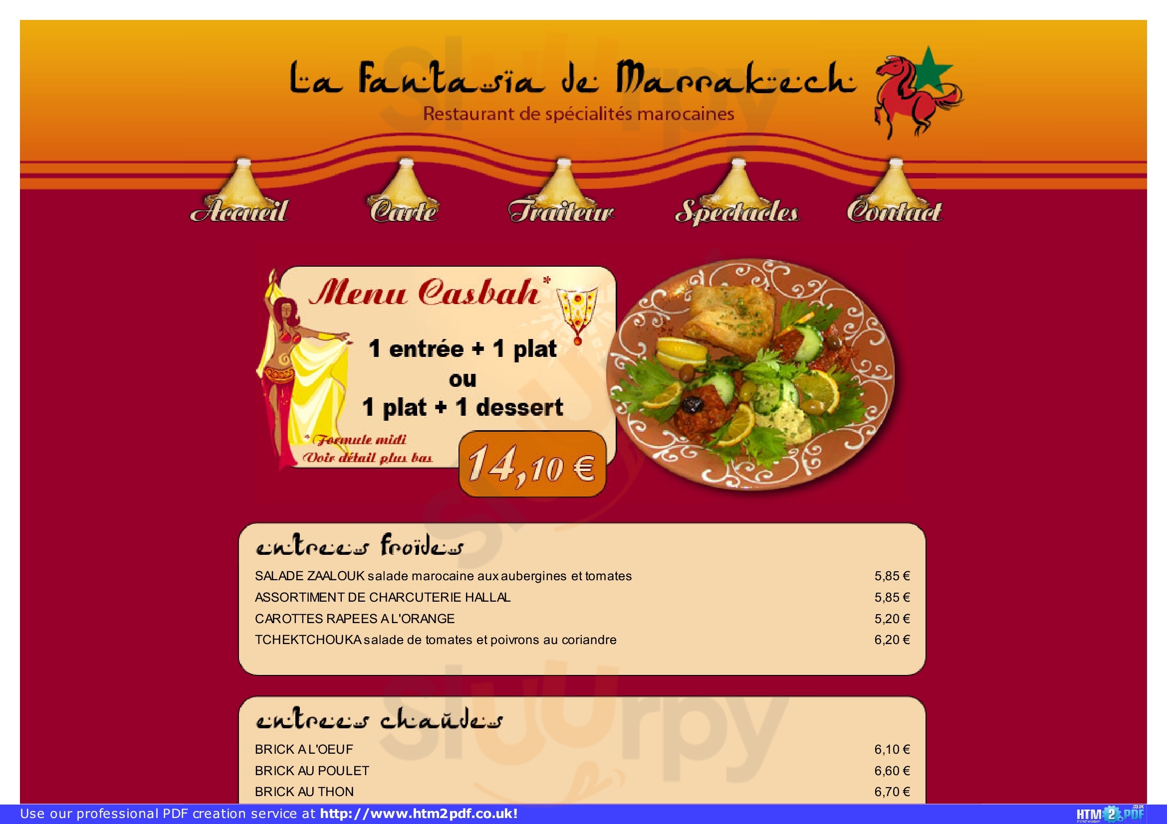 La Fantasia De Marrakech Saint-Herblain Menu - 1