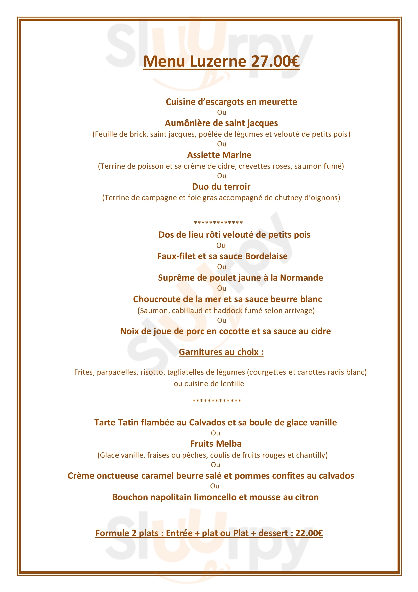 Auberge De La Luzerne Bernières-sur-Mer Menu - 1