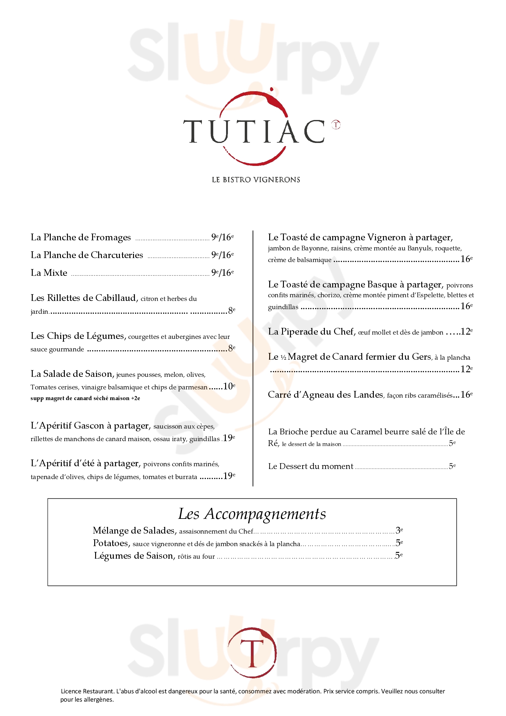 Tutiac, Le Bistro Vignerons Bordeaux Bordeaux Menu - 1