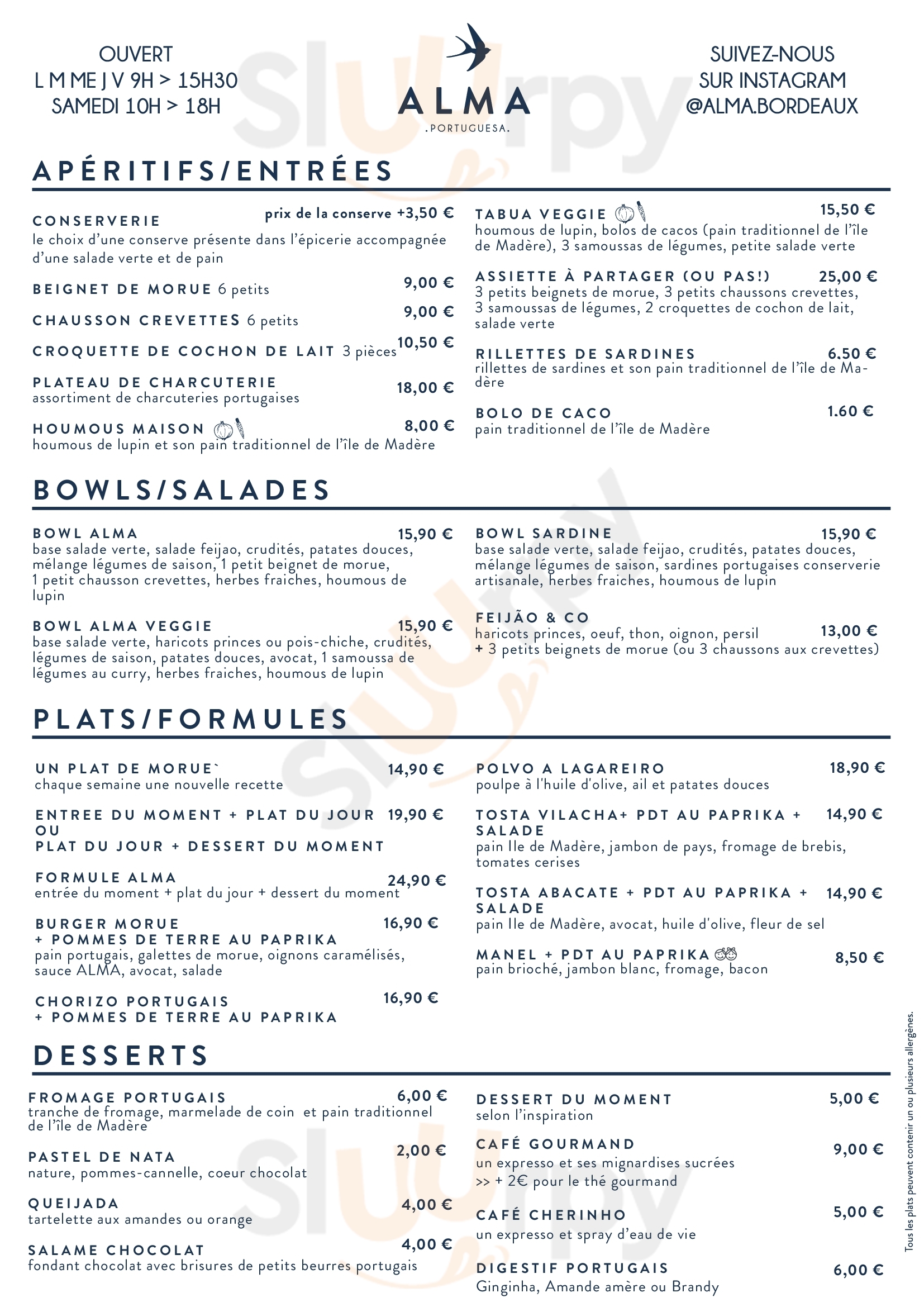 Alma Portuguesa Bordeaux Menu - 1