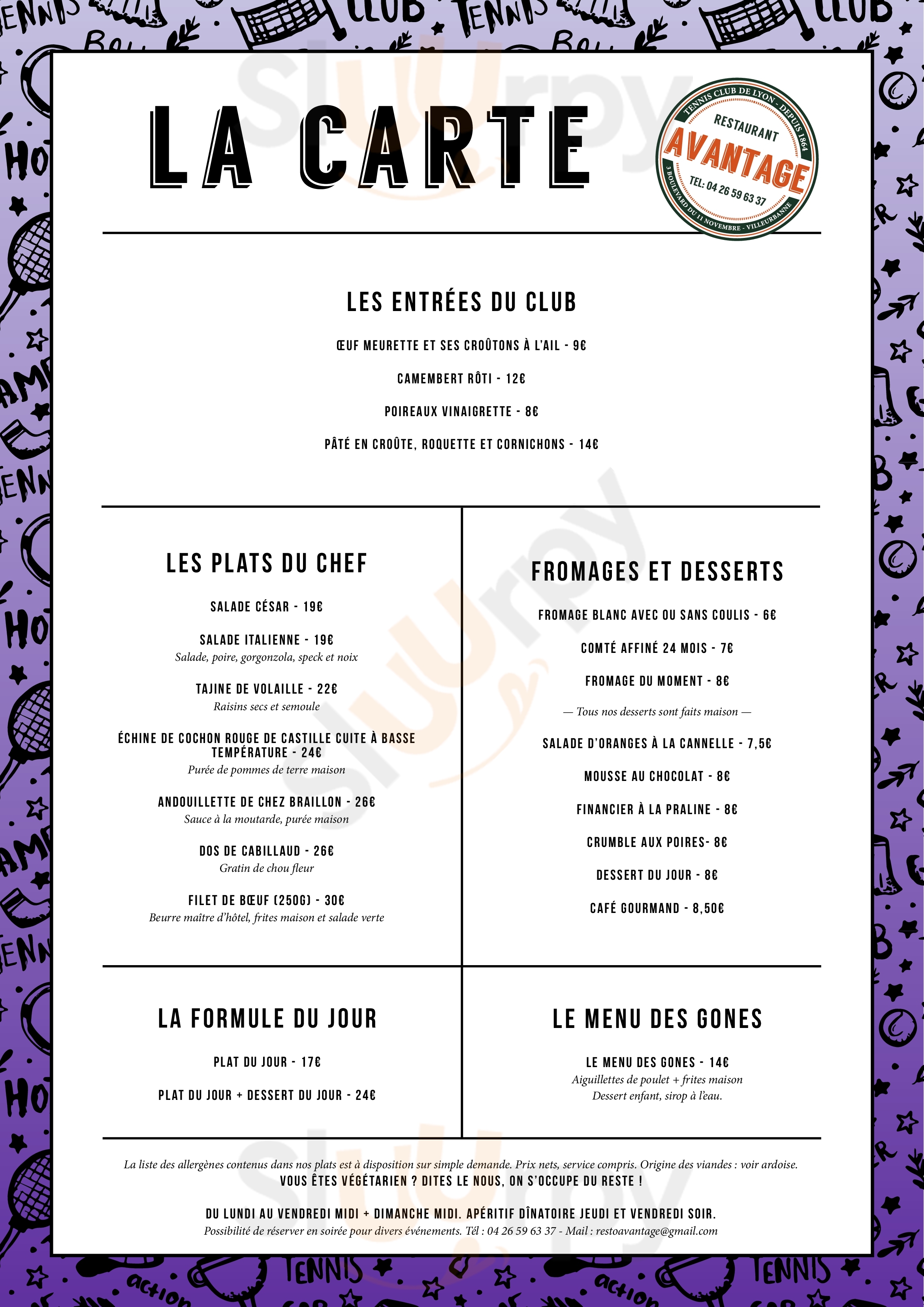 Restaurant Du Tennis Villeurbanne Menu - 1