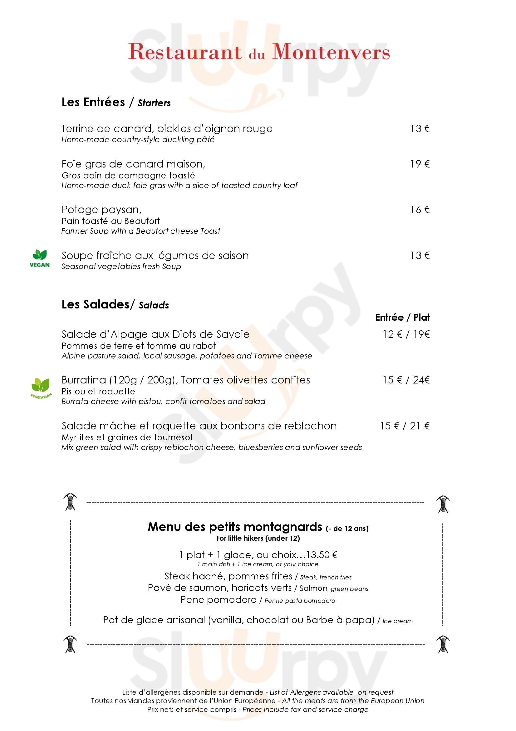 Restaurant Du Montenvers Chamonix Menu - 1