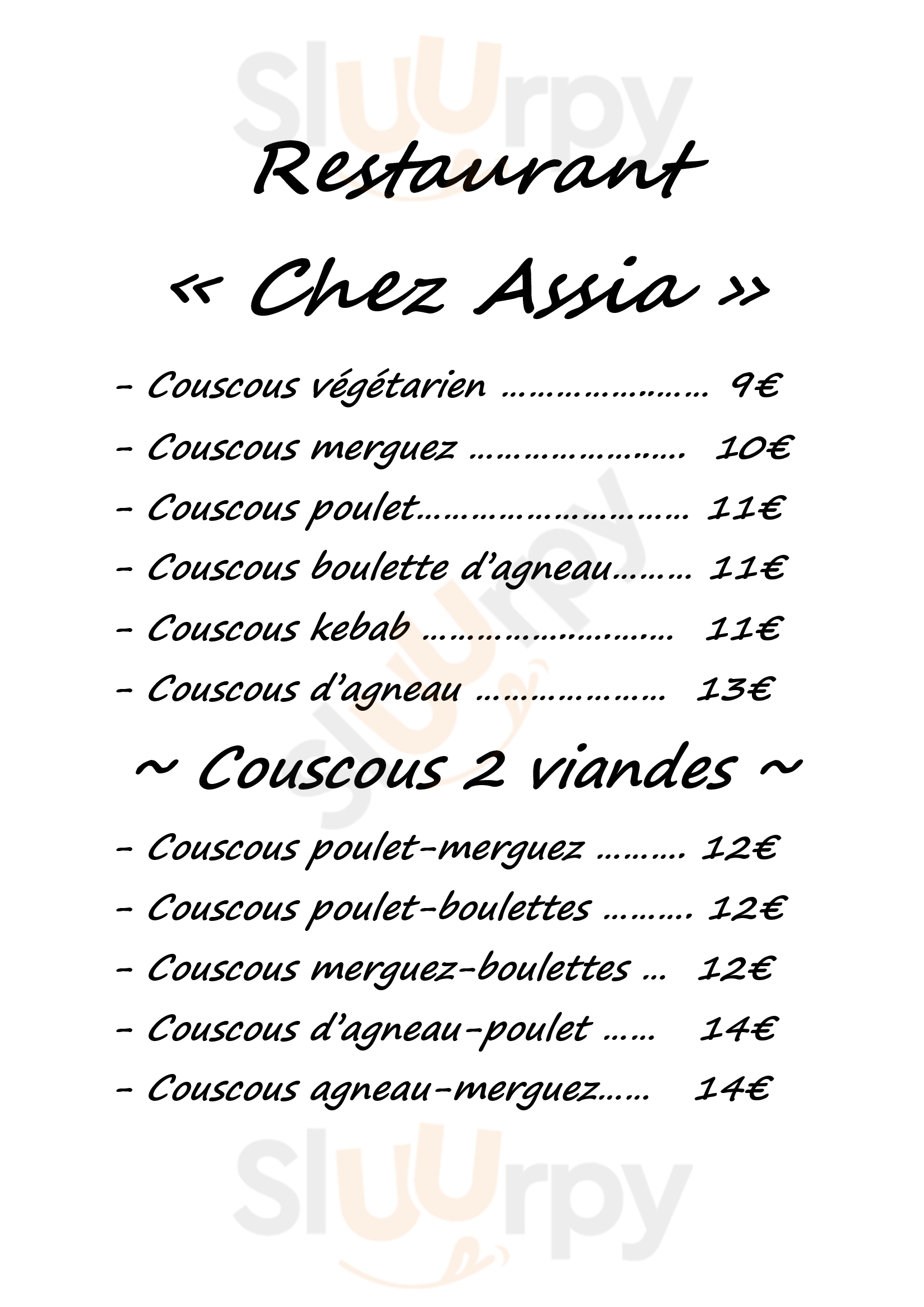 Restaurant Chez Assia - Place St Maurice à La Rochelle La Rochelle Menu - 1