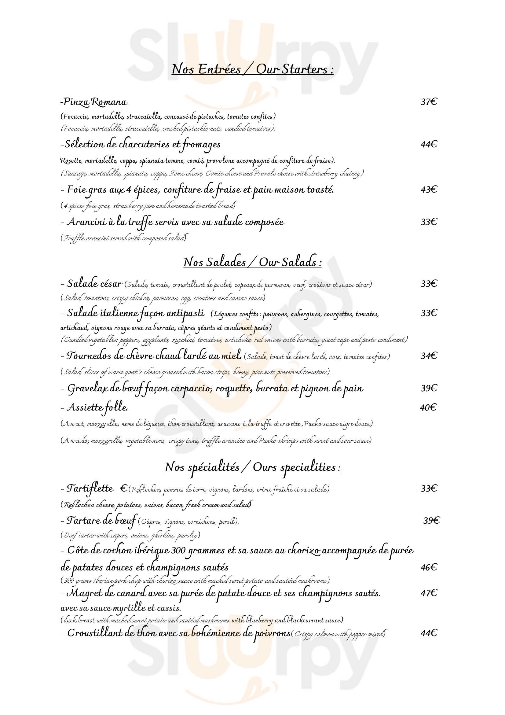 Les Chalets Du Thorens Val Thorens Menu - 1