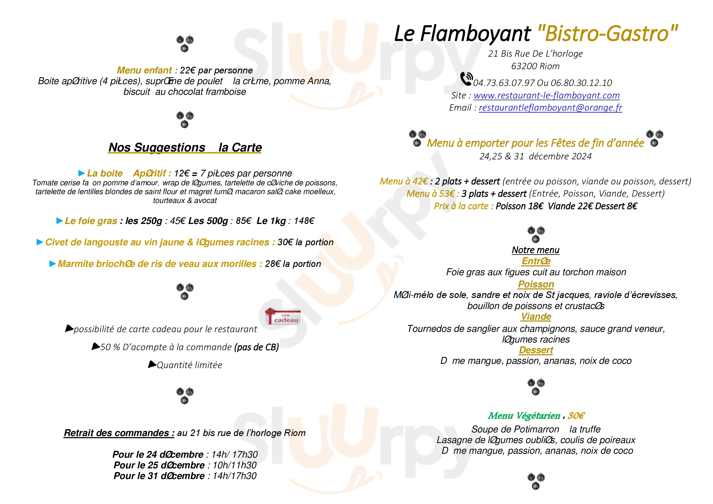 L'auberge Des Hirondelles Riom Menu - 1