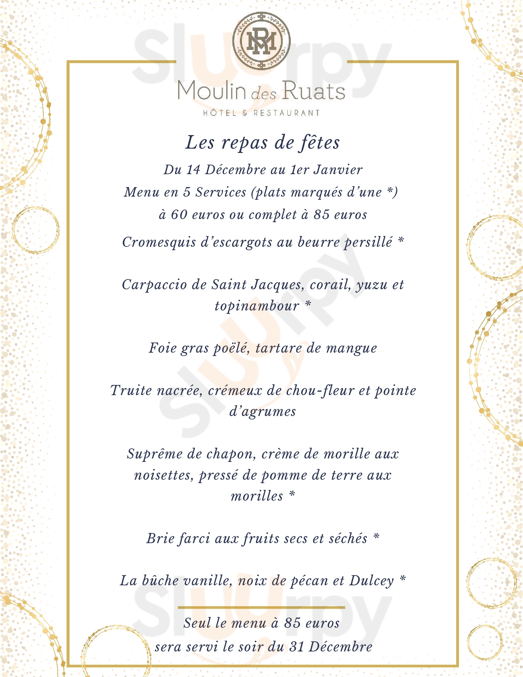 Hôtel Du Moulin Des Ruats Avallon Menu - 1