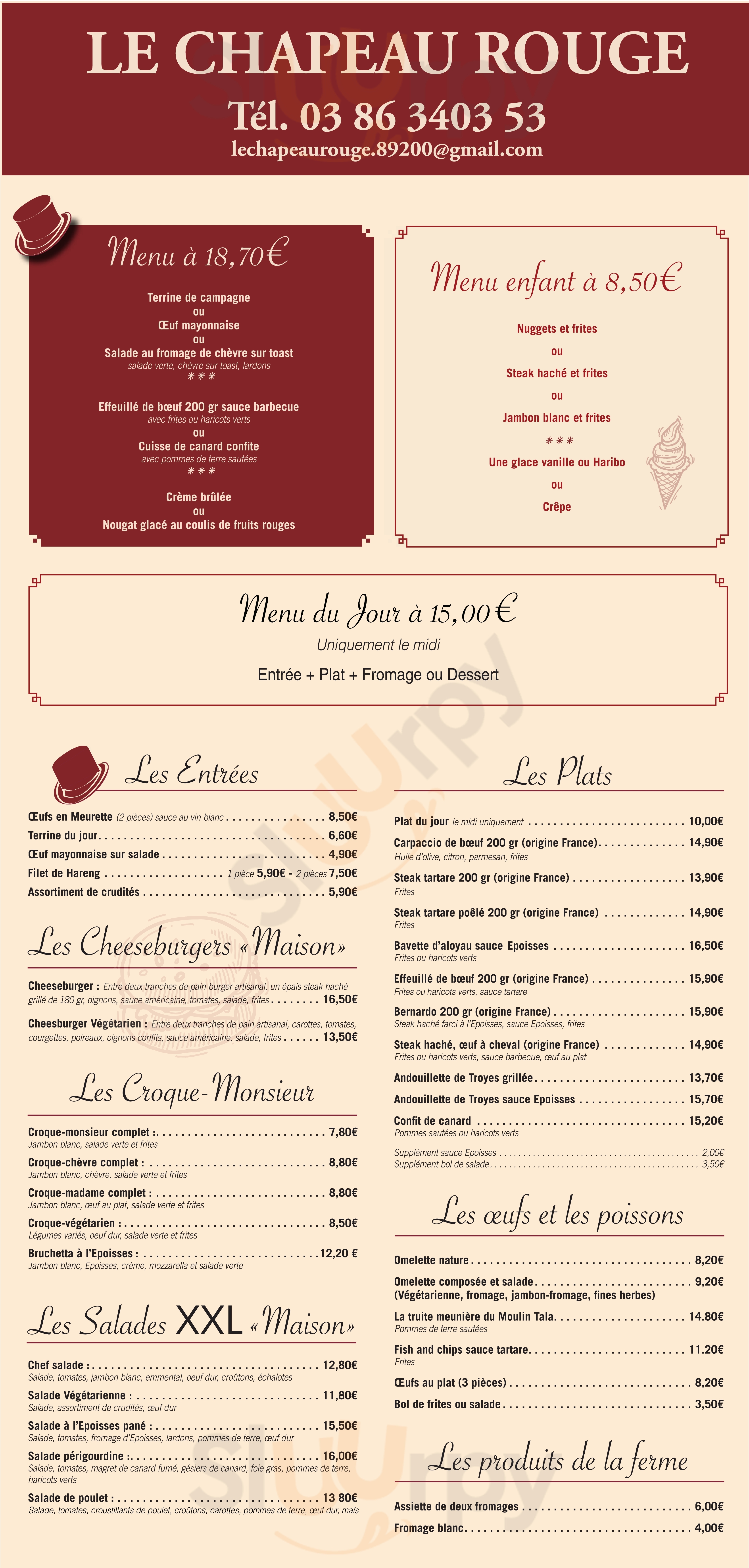 Le Chapeau Rouge Avallon Menu - 1